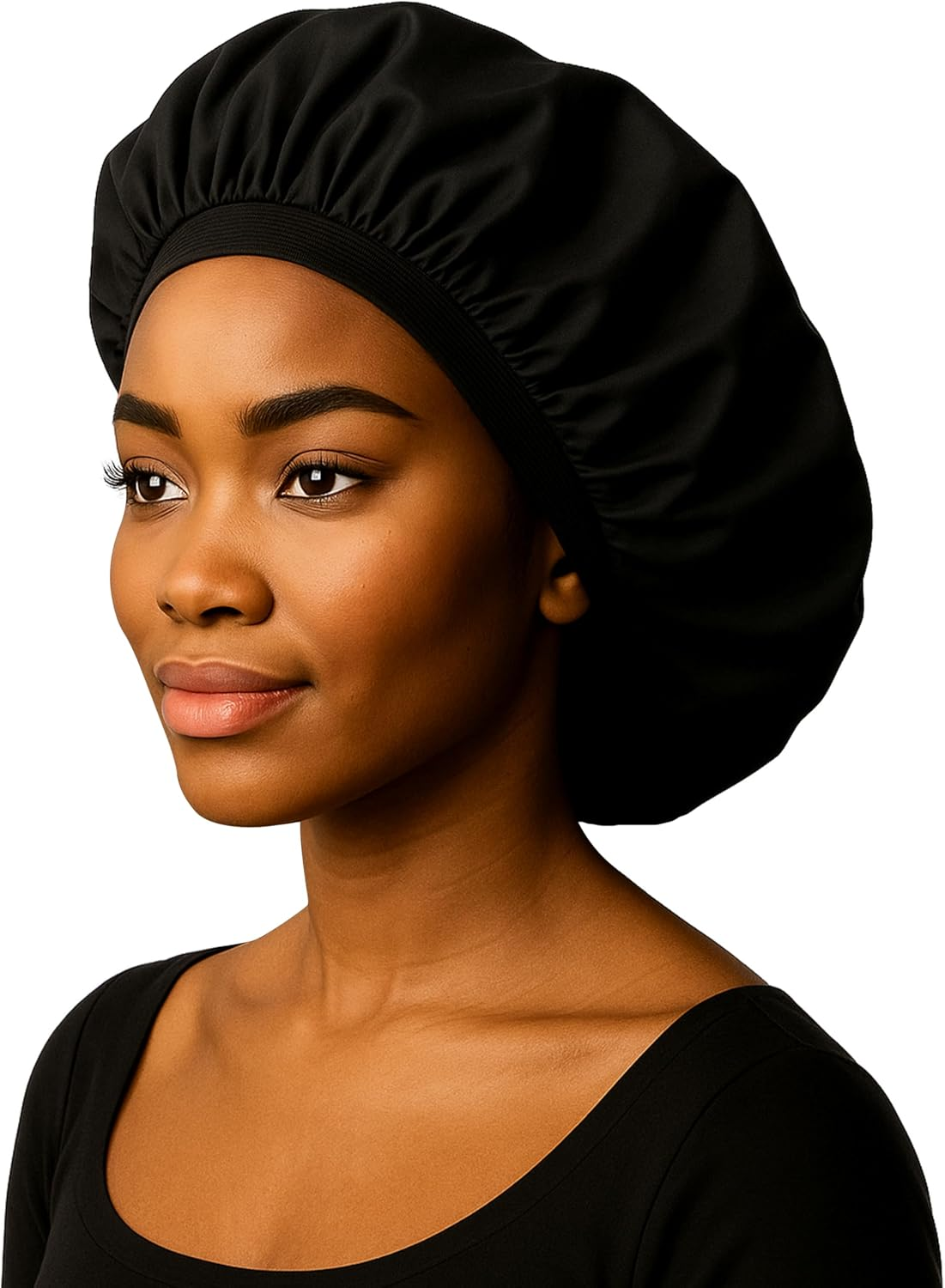 Reusable Oil Proof Nightcap, Protective Hair Bonnet and Shower Cap, Leakproof, Oilproof, and Waterproof, Black, Now 2 Sizes! image number 3