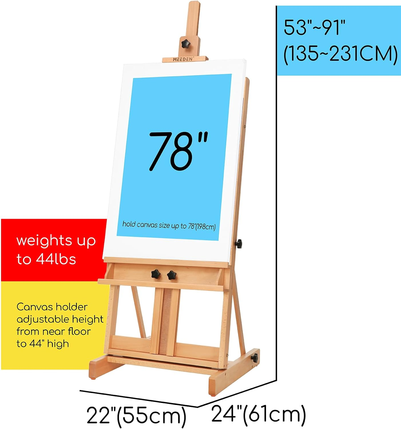 MEEDEN Large H-Frame Easel, Solid Beech Wooden Easel, Painting Art Easel for Display, Easels for Painting Holds Canvases up to 78", Natural image number 4