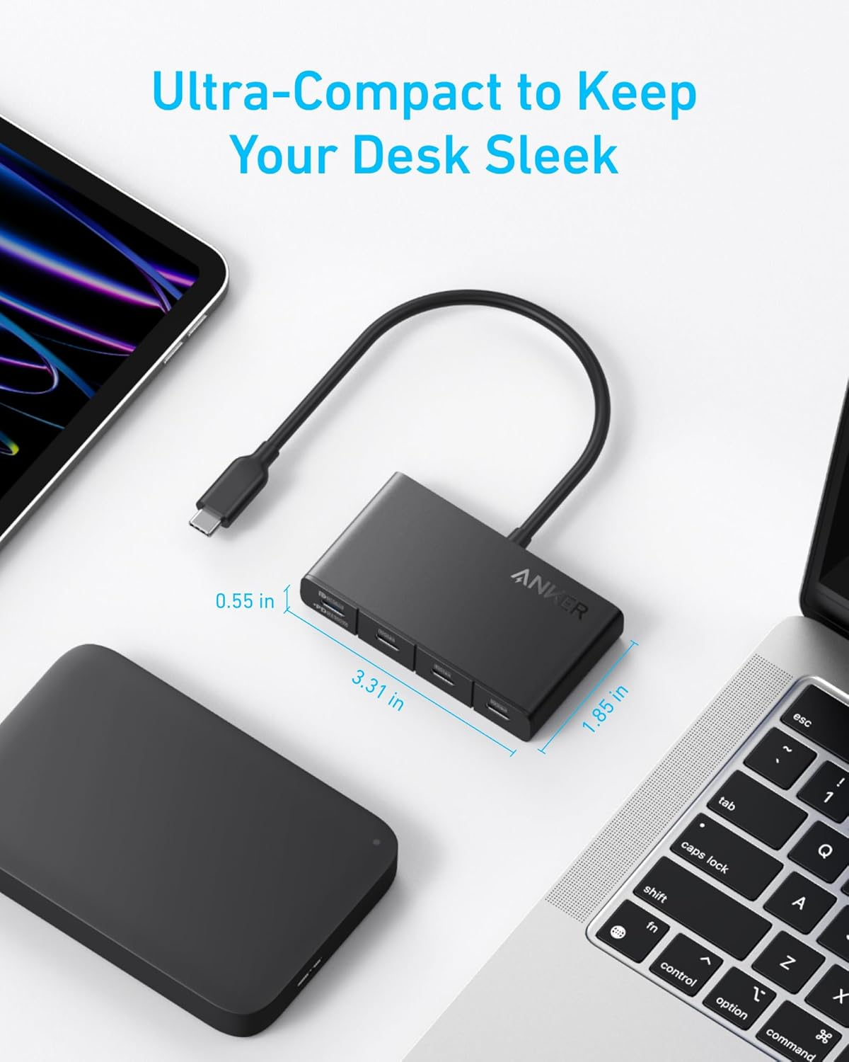 Anker USB-C Hub, Fast 10Gbps USB 3.2 Display Hub, USB-C to 4-Port Hub with 100W Max Pd-In for Macbook Pro, Ipad, Iphone 15, Surface Pro, Dell and More