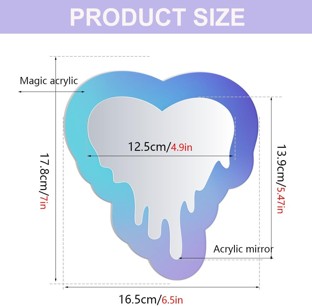 IONPSHG Iridescent Acrylic Mirror Decor Wavy Aesthetic Irregular Magnetic Locker Mirror Frameless Vanity Mirror Non Glass Rainbow Makeup Mirror Decor School Office Locker Cabinets Refrigerators image number 5