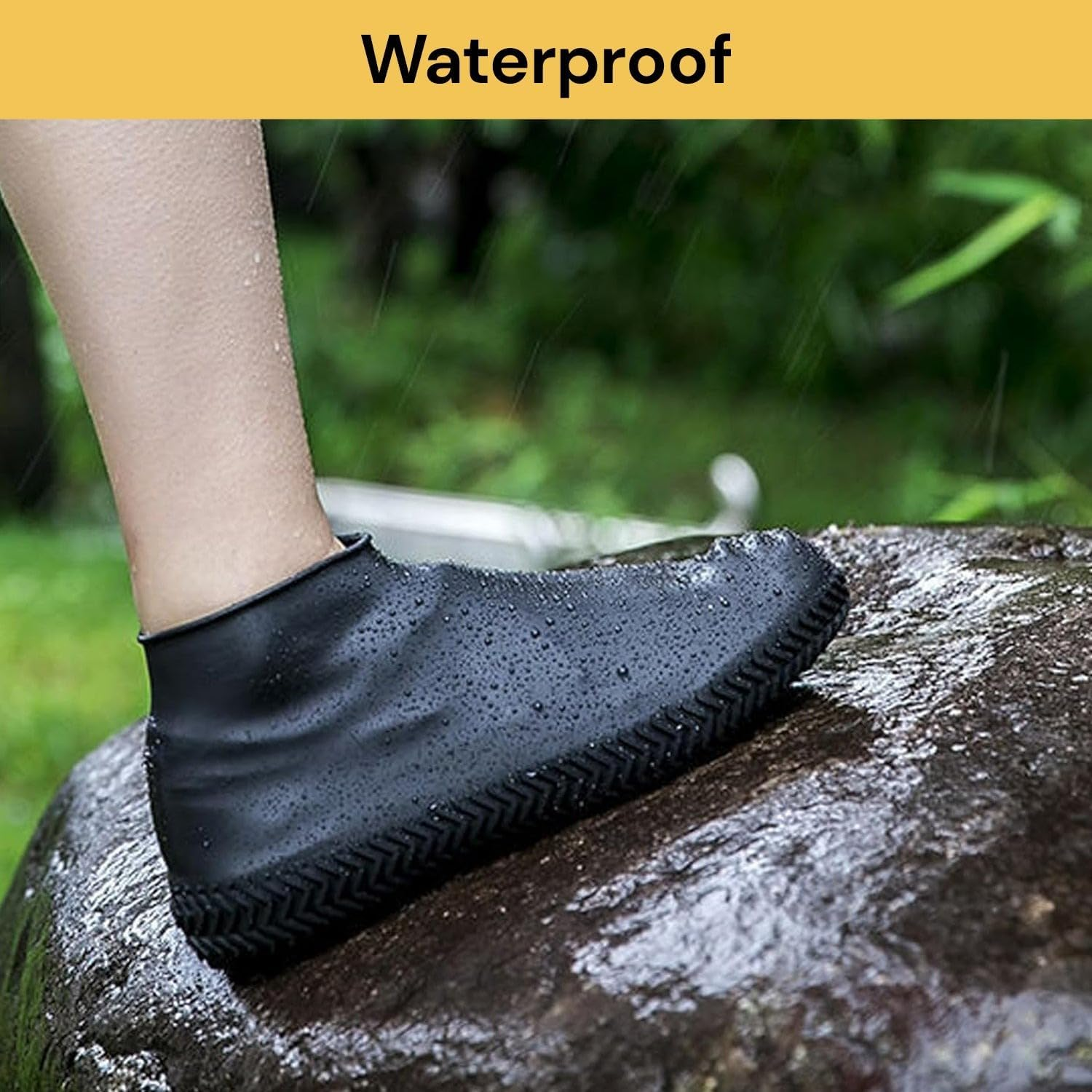 EZONEDEAL Waterproof Shoe Covers, Silicone Waterproof Shoe Covers Non-Slip Waterproof Overshoes Silicone Rubber Rain Boot Covers Shoe Protective Covers Non-Slip Shoe Boots Easy Clean Shoe Covers (L) image number 3