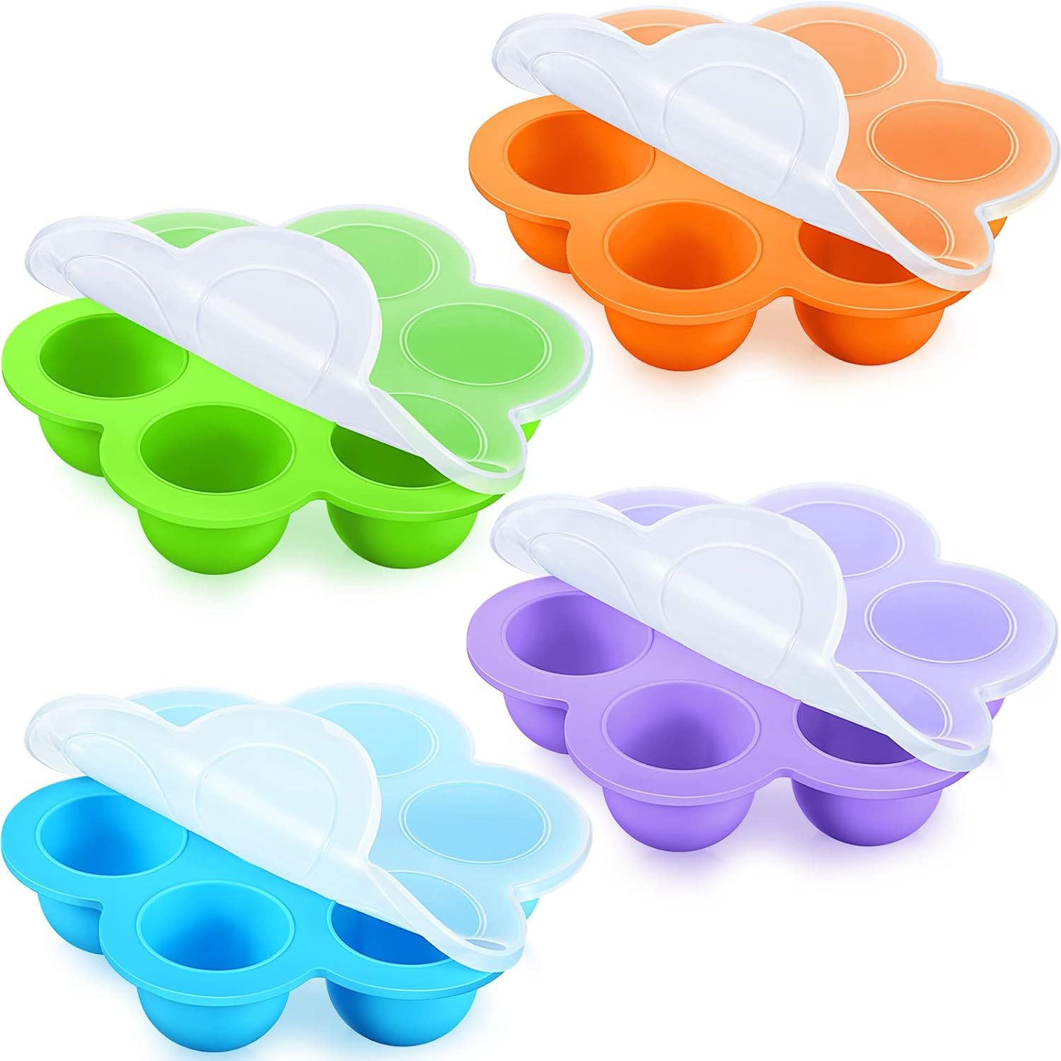 4 Pcs Silicone Baby Food Freezer Tray with Lid Stackable Reusable 2.5Oz Silicone Baby Food Freezer Molds Storage Tray for Homemade Egg Bite Vegetable Fruit Purees Breastmilk(Colorful)