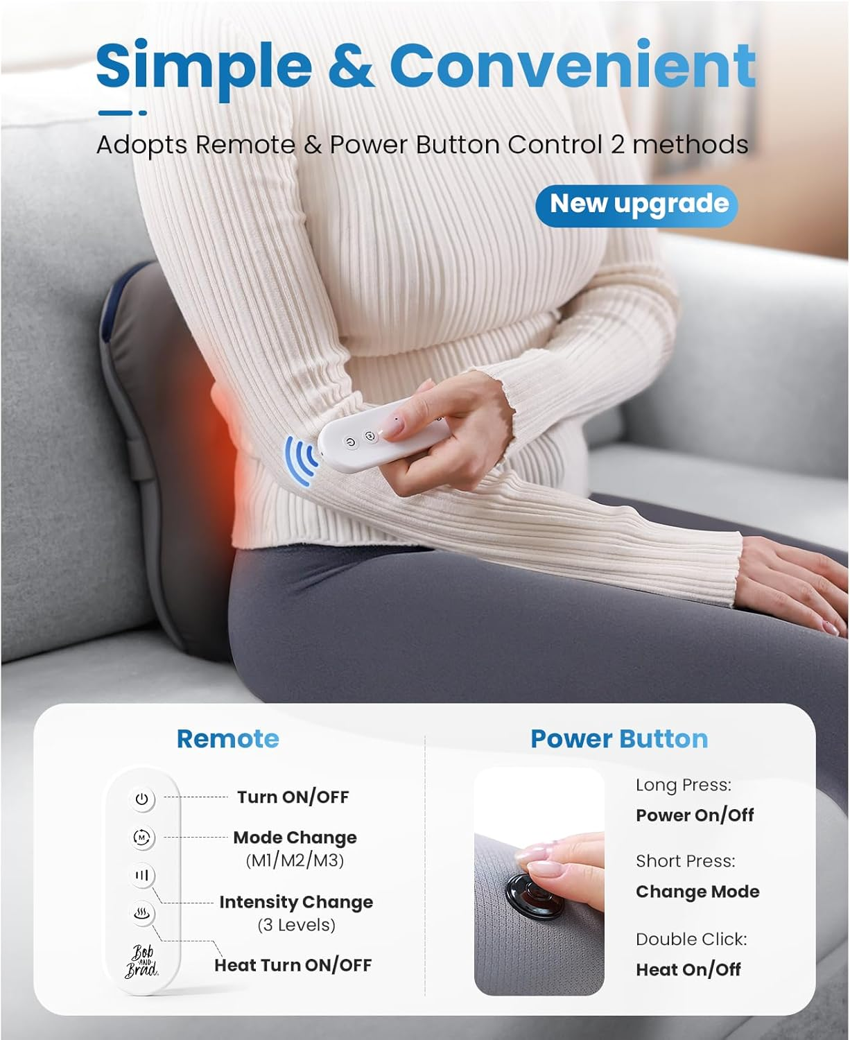 BOB and BRAD Back Massager with Heat and Remote, Ezback plus Neck Massager for Deep Tissue, Electric Shiatsu 3D Kneading Massage Pillow with 3 Level for Neck, Back, Shoulders, Ideal Gifts