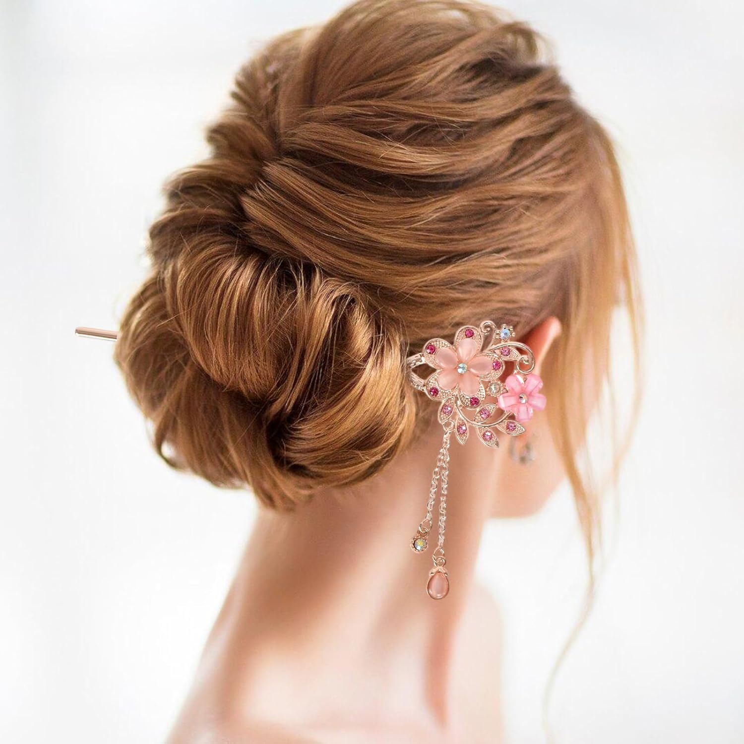 Pack of 2 Hair Sticks, Vintage Chinese Hair Sticks, Rhinestone Hair Chopsticks, Alloy Hair Stick with Tassel, Vintage Hair Chopsticks, for Girls Women Hair DIY Accessories image number 1