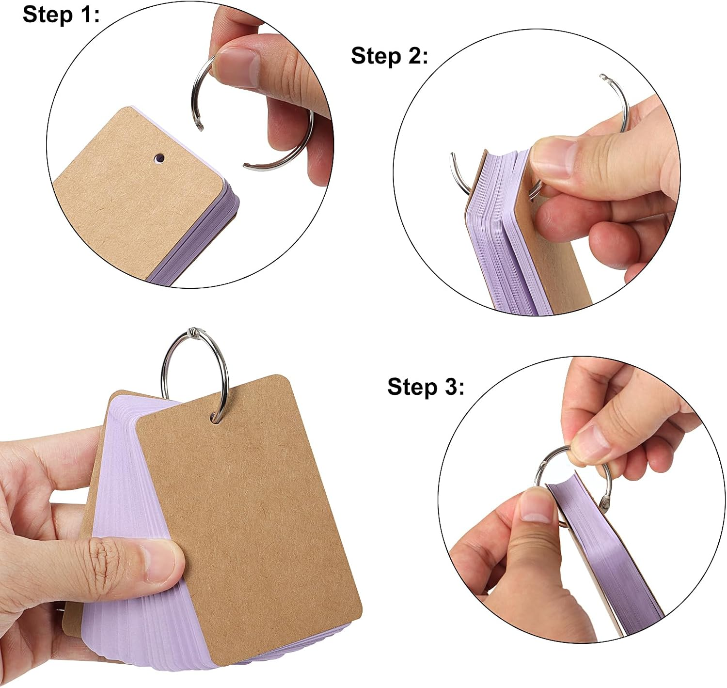 300 Pcs Blank Flash Cards with Binder Rings, 3.54 * 2.13 Inch 6 Packs Colored Kraft Paper Revision Cards, Mini Index Cards for Home, School,Office Learning and Memory image number 5