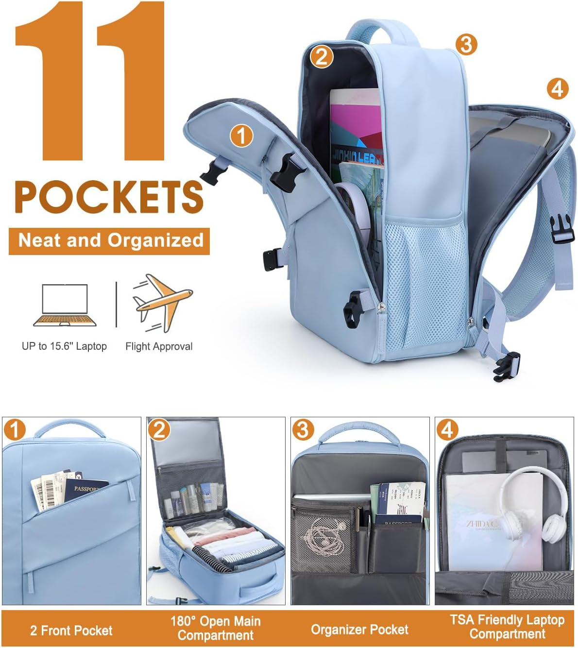 Capolo Travel Backpack for Women Men Waterproof Laptop Backpack Flight Approved Carry on Backpack Overnight Weekender Bag image number 5