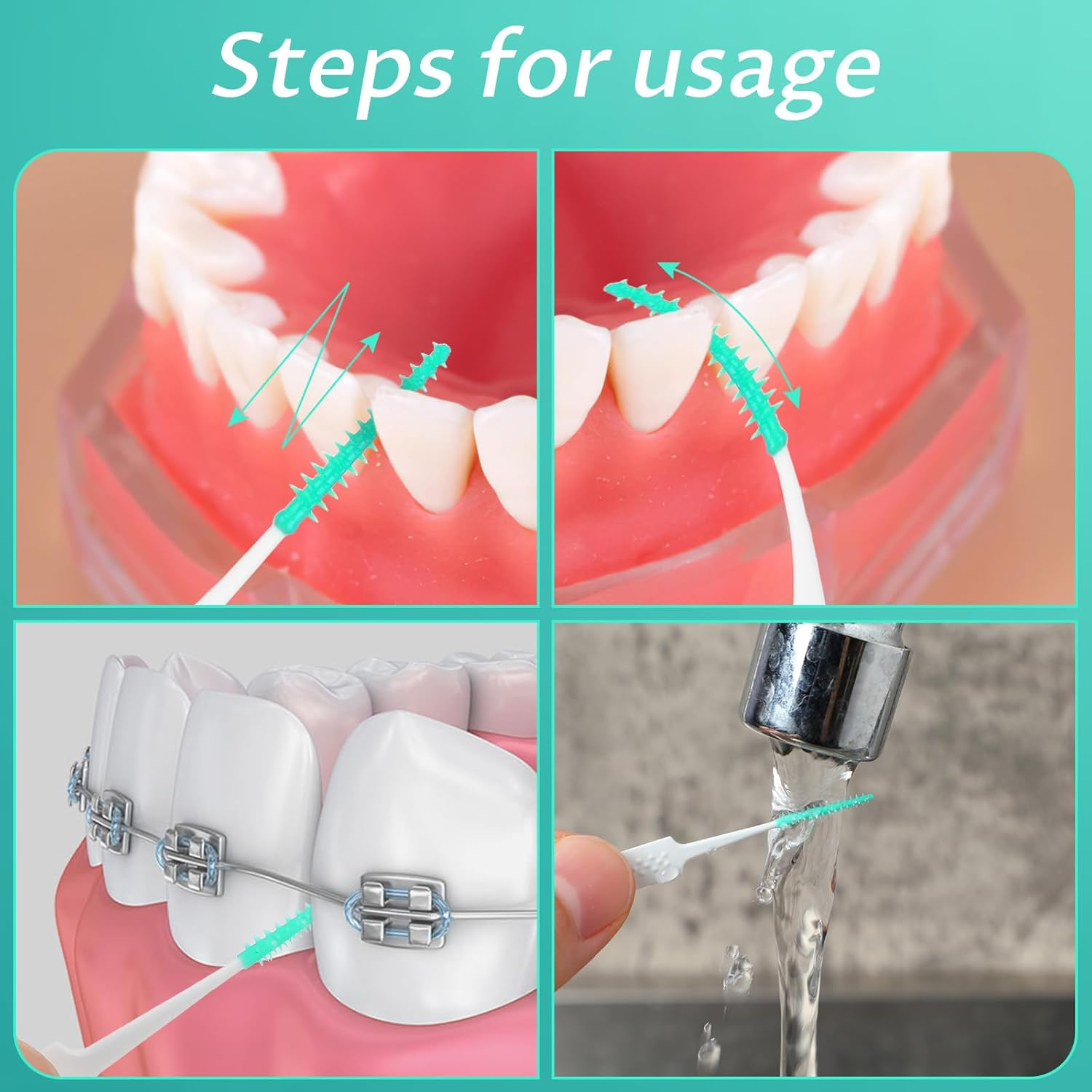 300 Pcs Dual-Use Interdental Brushes Disposable Dental Picks Soft Silicone Interdental Brush Premium Dental Floss Picks for Adults Teeth Health Cleaning Tools (Green) image number 5