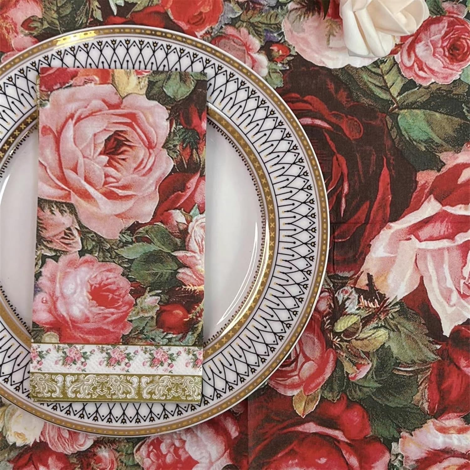 Vintage Full Printed Floral Napkins Paper Disposable Decorative Luncheon Dining Paper Napkins Wedding Bridal Shower Party Napkins 33X33Cm/2-Ply (FR068)