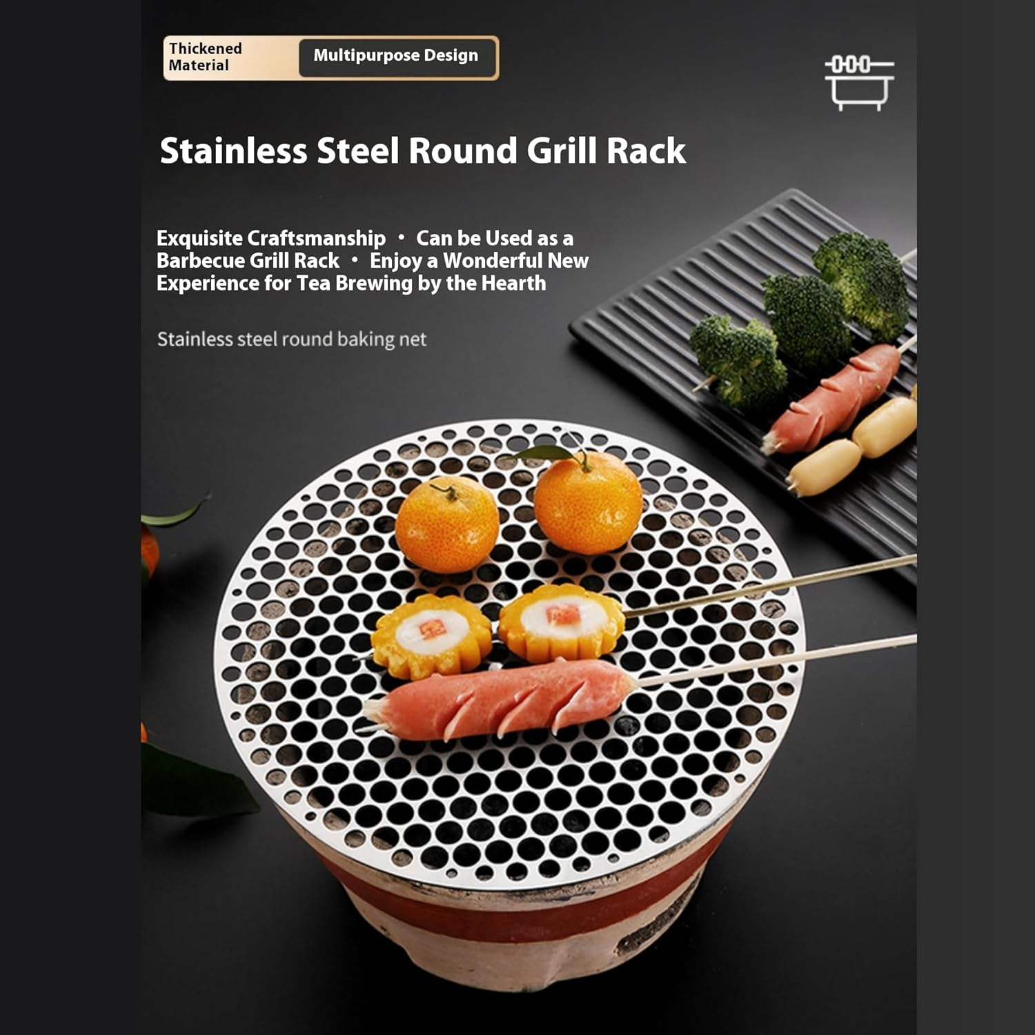 Round Grill Grates, Stainless Steel round Grill Net Steam Mesh Rack, BBQ Mat Carbon Furnace Steam Nets Barbecue Rack for Camping Outdoor Picnic (Silver-26Cm) - Black-28Cm image number 2