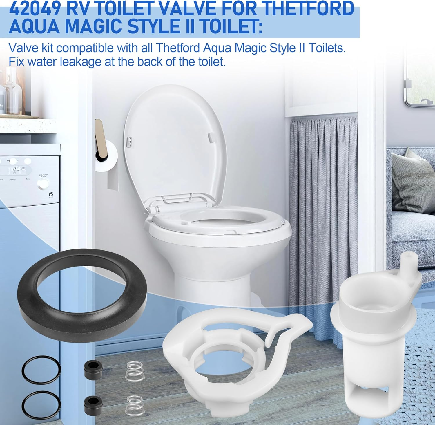 42049 Water Valve Style II Kit for Thetford Aqua Magic Style II Toilets, RV Toilet Flush Valve Kit Replacement Style II Permanent Toilets, Rv Toilet Parts for Thetford with Closet Flange Seal image number 3