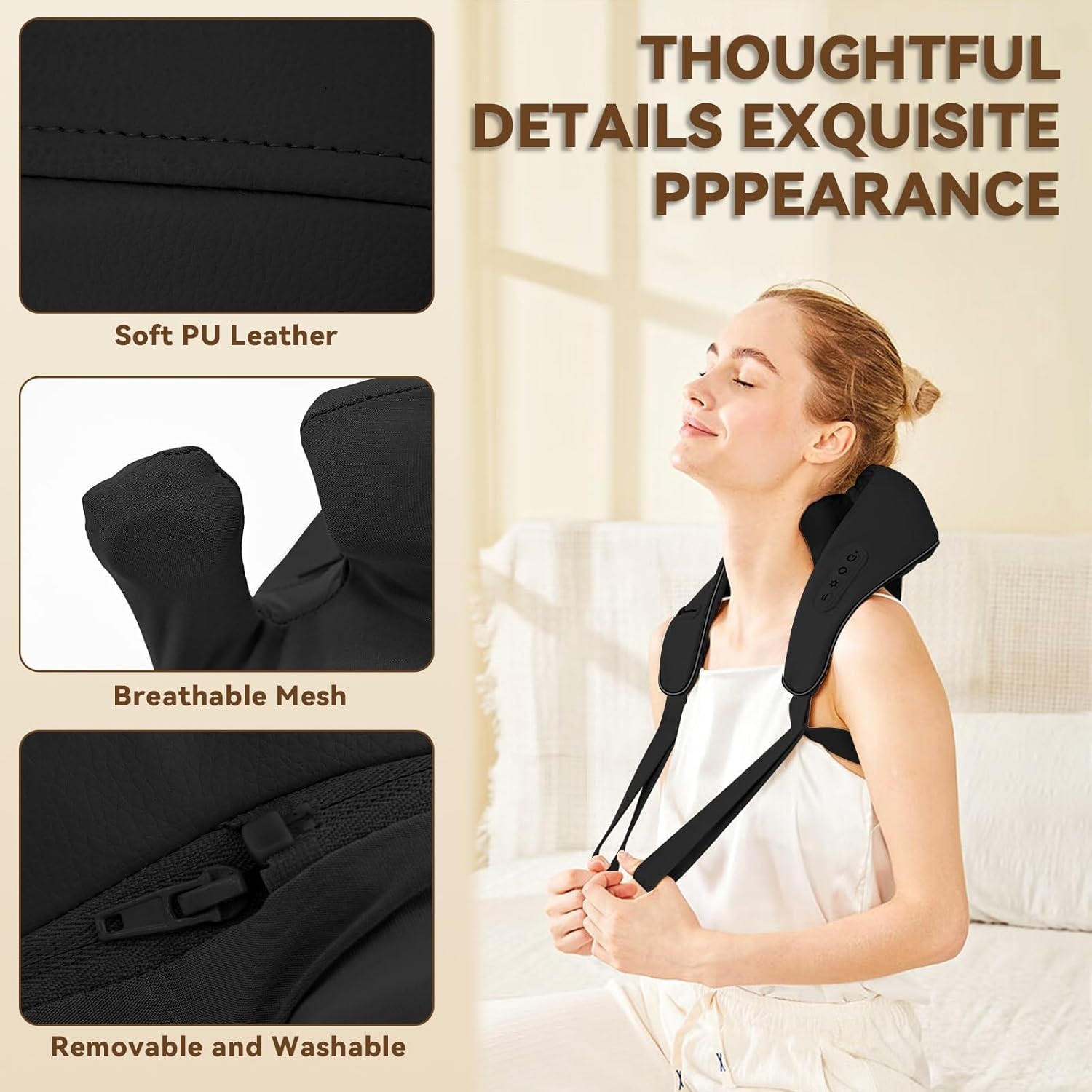 YOKONICO Neck Massager with Heat &ndash; Portable Shiatsu 6D Deep Kneading Massage Pillow for Neck, Back, Shoulders, Legs, and Feet- Relaxation & Muscle Pain Relief at Home or Office - Classic Black image number 3