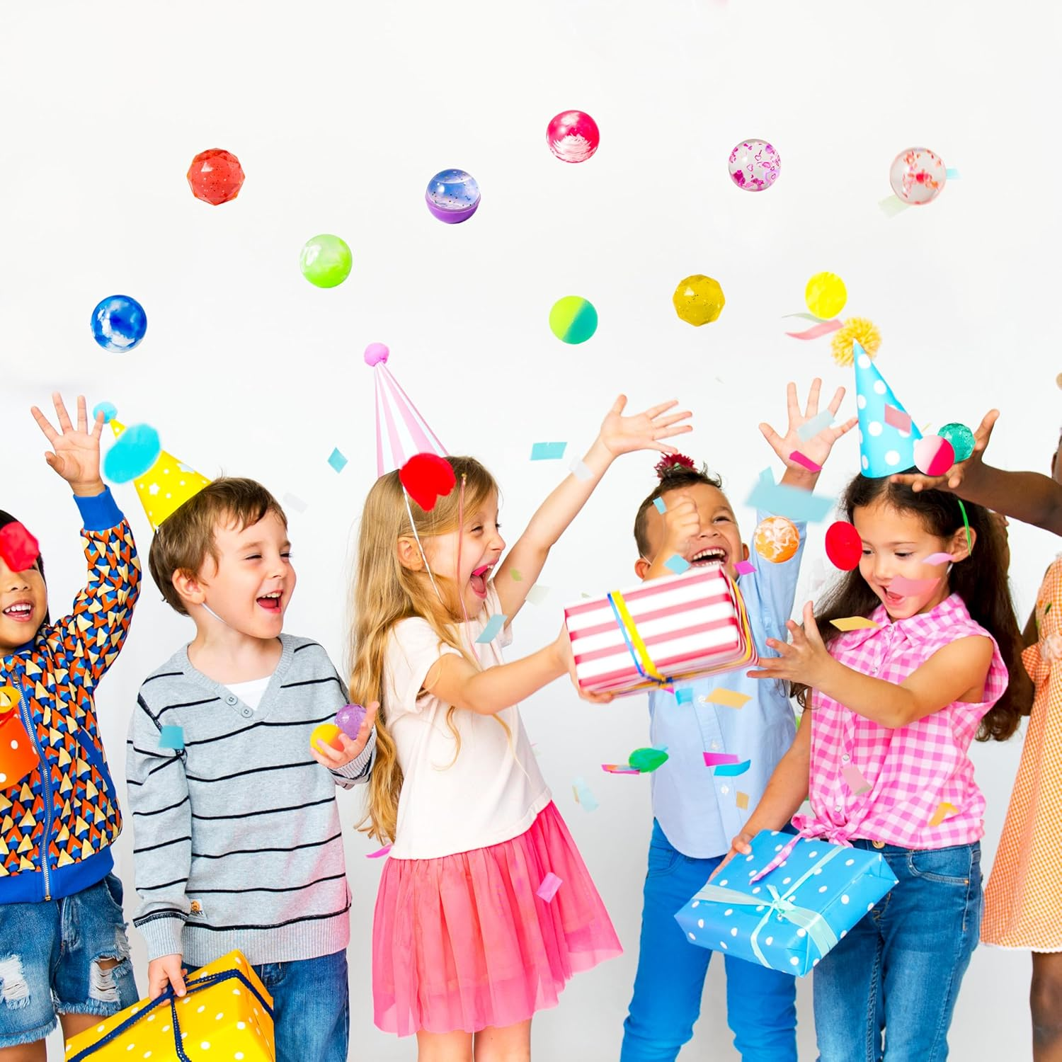 JOYIN 24 PCS Bouncy Balls, 6 Styles 32Mm Assorted Bouncy Balls Bulk with Storage Bag, High Bouncing Toys for Kids Party Favors Birthdays Gifts Goodie Bags Stuffers