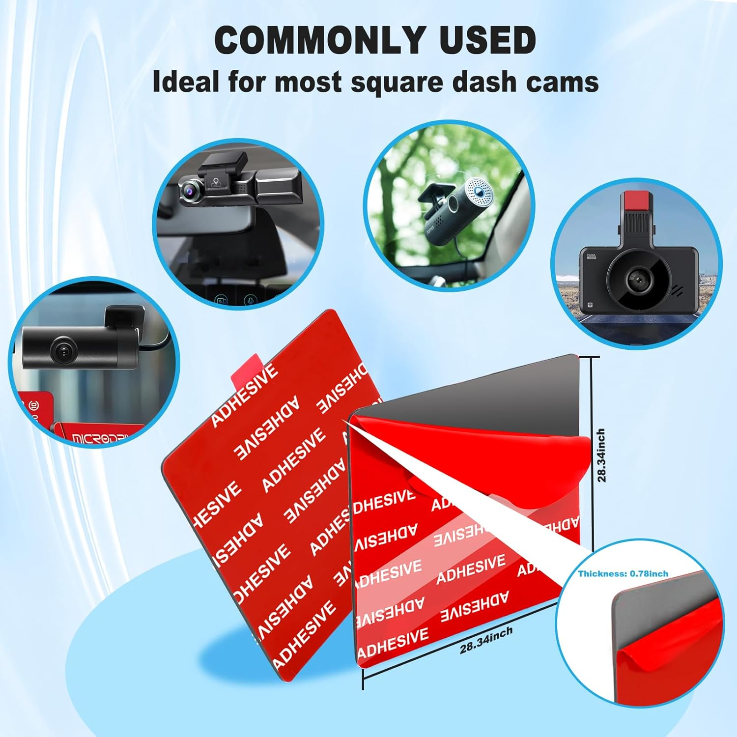 ILKCC Very High Bond Sticky Adhesive Pad for Dash Cam Windshield, 4Pcs 2.83" Square Heat-Resistant Double-Sided Replacement Sticker for Dashcam Car Mount, Glue Strip Tape for Suction Cup Phone Holder