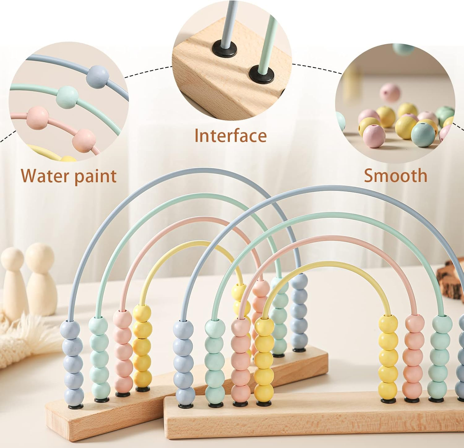 Ibwaae Wooden Rainbow Abacus Beads Counting Toys Kids Early Math Skills Montessori Educational Learning Games for Toddler image number 4