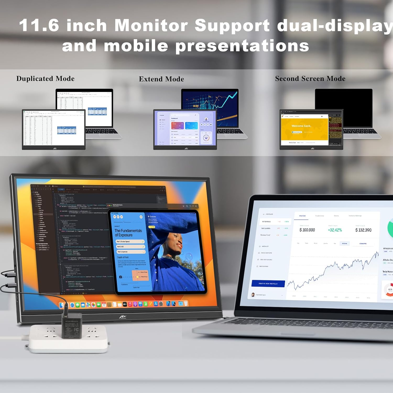 11.6 Inch Portable Monitor, Kenowa Extended Screen HDMI Type-C Computer Gaming Display for Computer/Laptop/Pc/Windows Os/Raspberry Pi/Wiiu/Xbox360/Ps4 FHD Resolution 1920X1080 image number 3