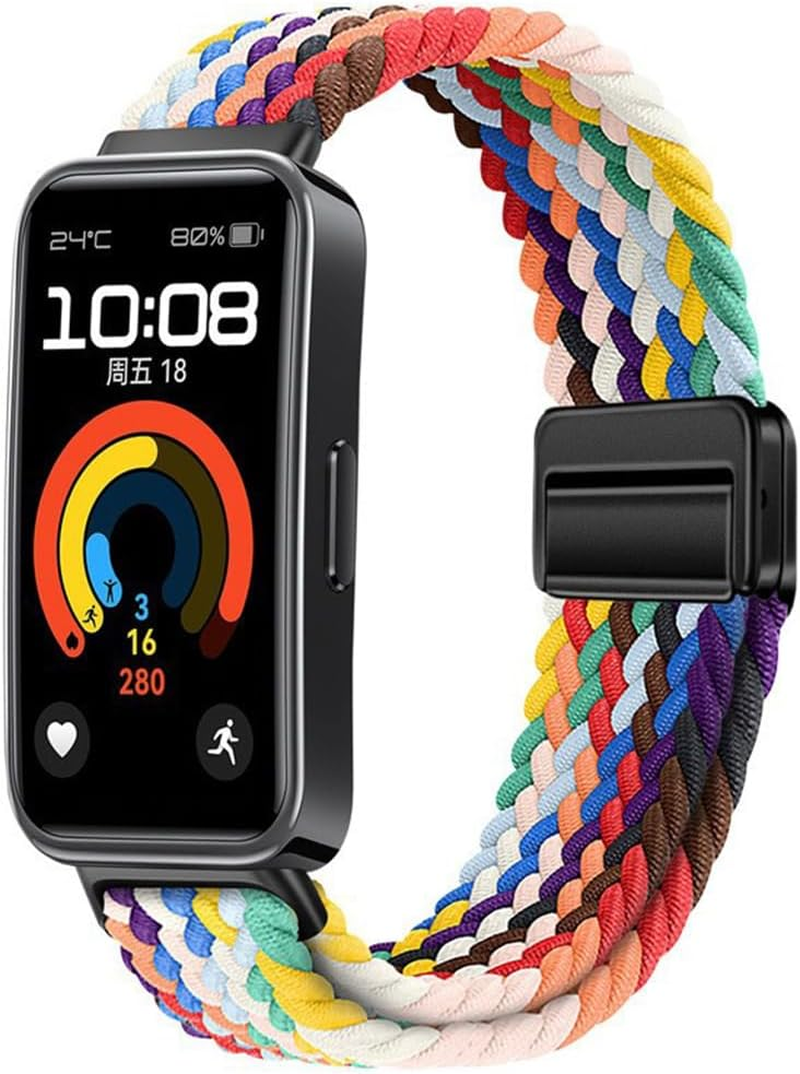 Magnetic Replacement Strap for Huawei Band 10 / Band 9, Sports Wristband Watch Strap, Nylon Bracelets for Huawei Band 8/10 - Denim Rainbow image number 6
