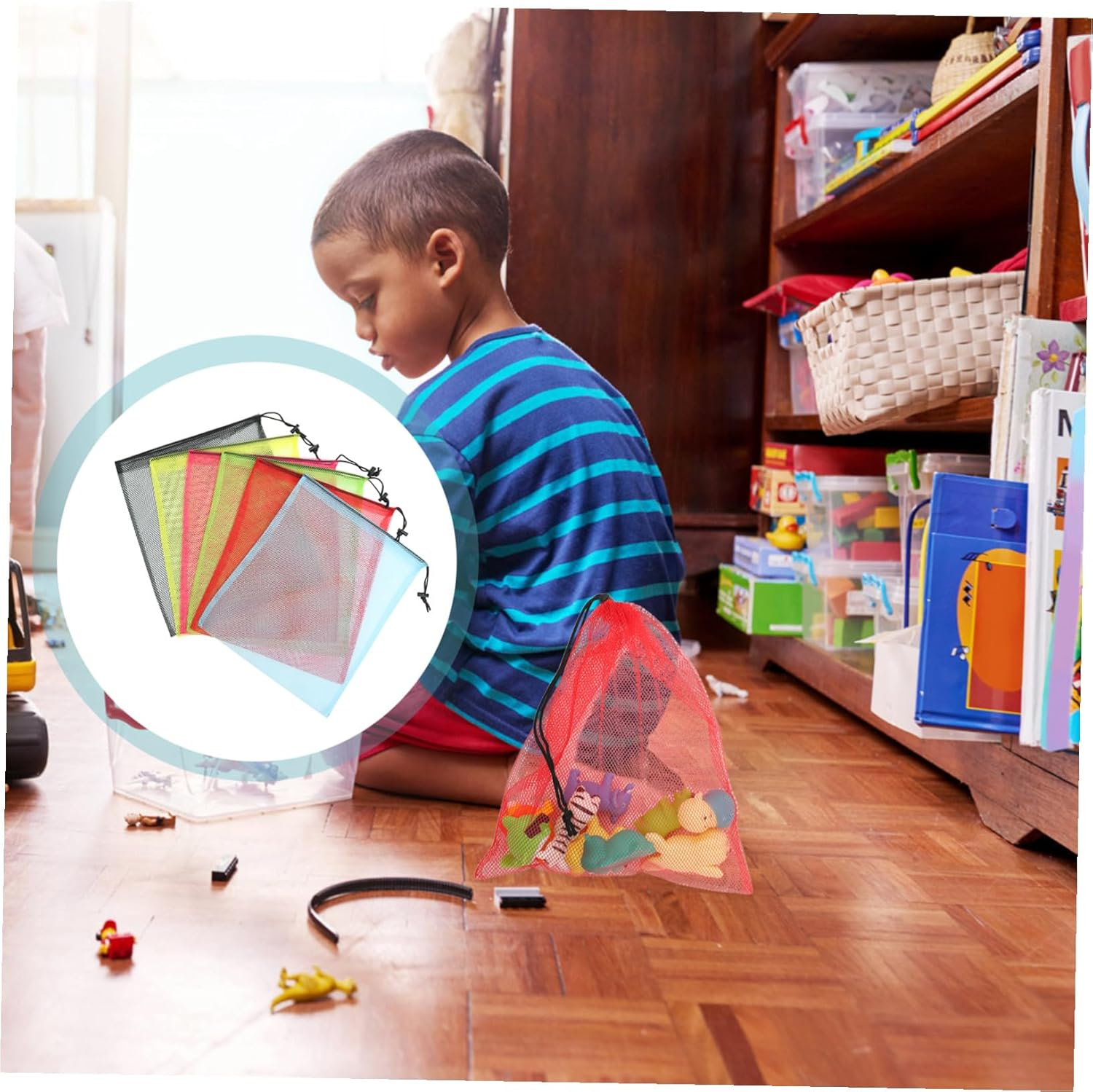 FINISPERSOO 12Pcs Mesh Drawstring Bags Small Net Storage Pouches Nylon Polyester Multi-Color Travel Laundry Organizer for Sports Gear and Toys image number 1