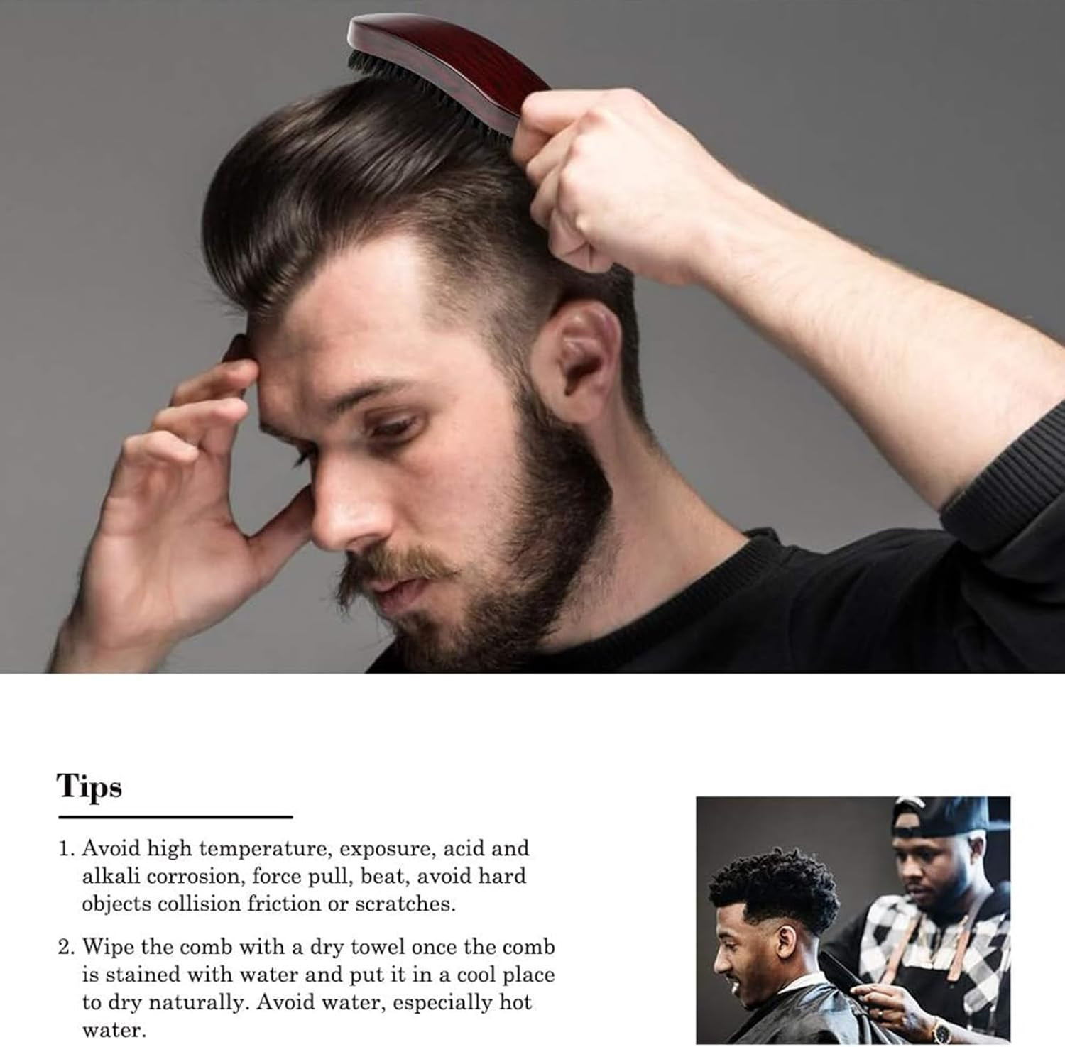 Kzvsiy 2 Pack Boar Bristle Hairbrush and Massage Comb Set, Beard Styling & Hair Detangling, Ideal for Long, Thick, Curly, Wavy, Dry or Damaged Hair, Men and Women