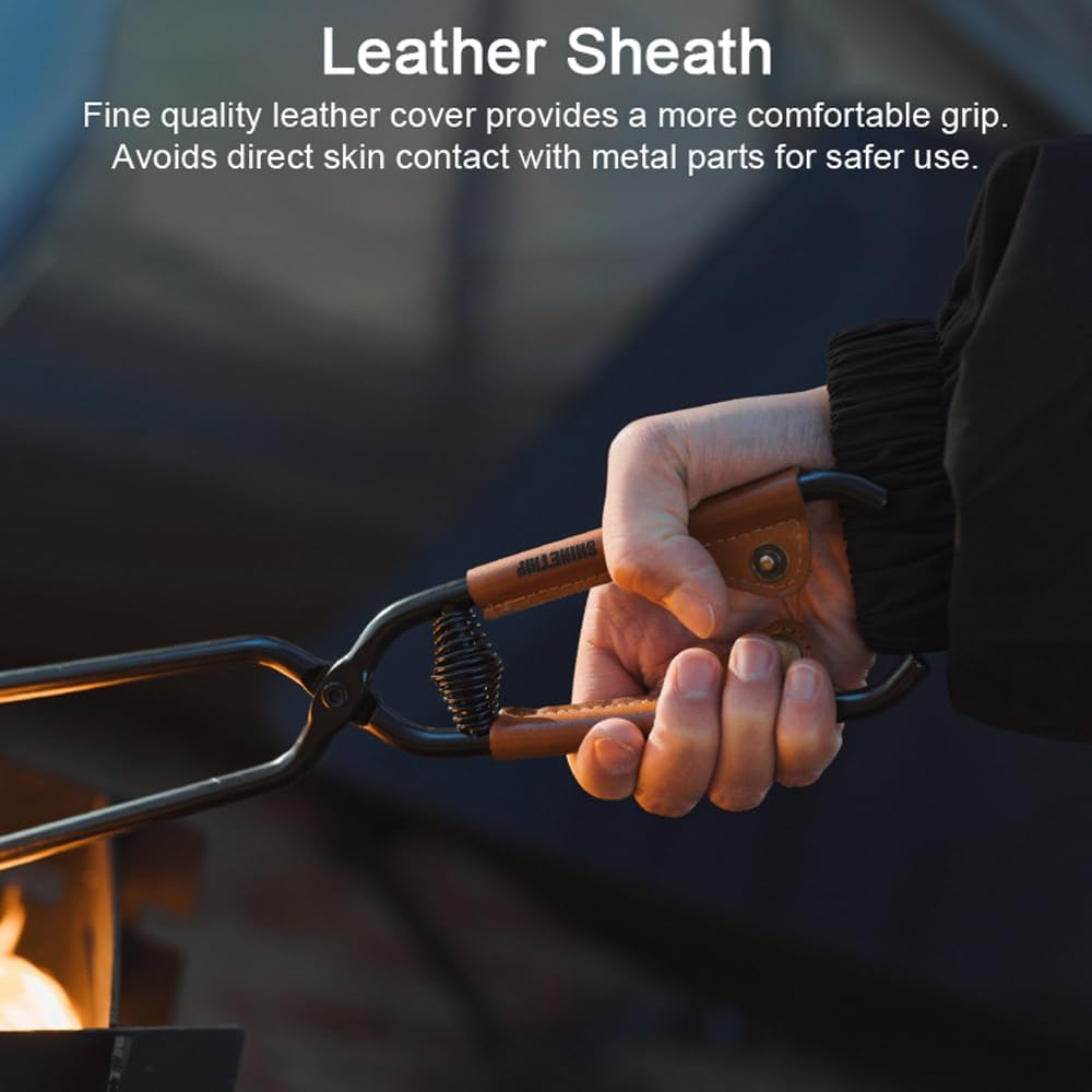 Mingzhe Carbon Steel Charcoal Tongs Outdoor Camping Bonfire BBQ Firewood Clip Tool Stoves Fire Charcoal Tongs Leather Handle Firewood Clamp image number 1