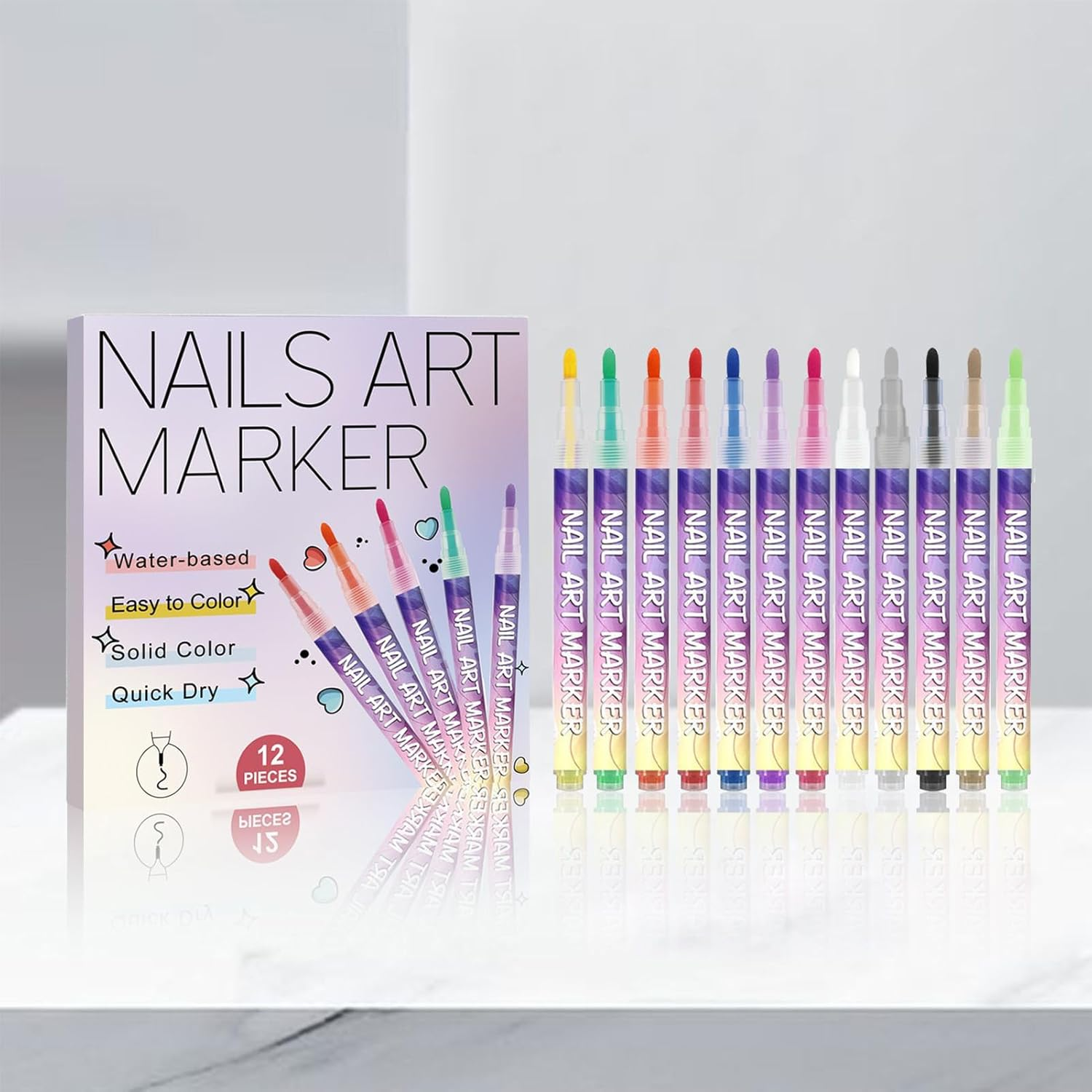 12 Colors 3D Gel Nail Polish Pens, 13.3Cm Nail Polish Paint Pens, Fingernail Drawing Markers, Nail-Polish Pen for Drawing, Painting & Dotting image number 2