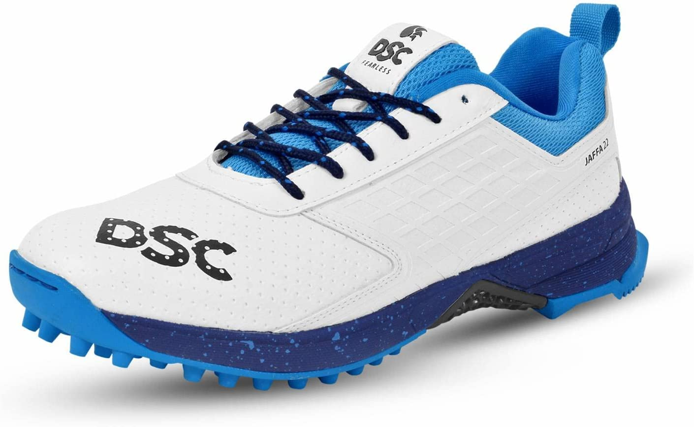 DSC Jaffa 22 Professional Cricket Shoes | White and Navy | Size: EU 44, UK 10, US 11 | Material: PVC | for Boys and Men | Toe and Heel Protection | Supersoft and Flexibility | Rubber Outsole image number 5
