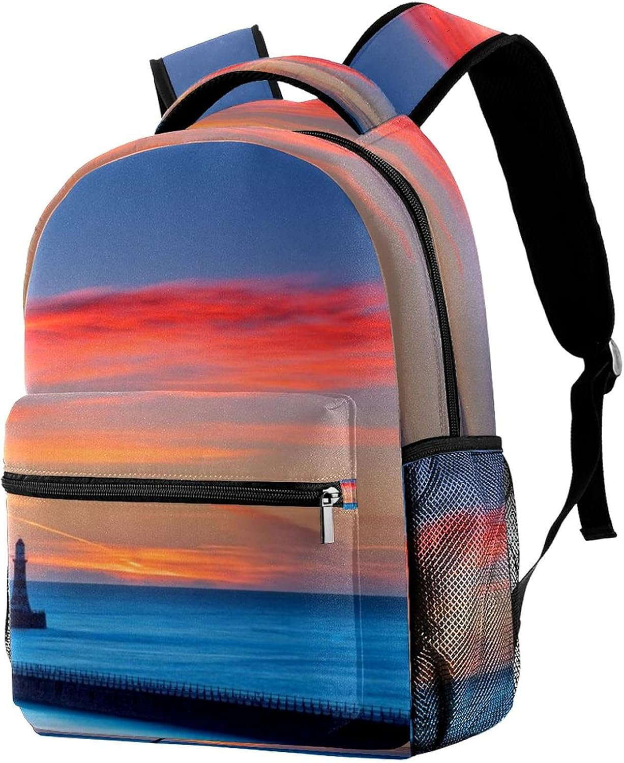 Sunset Lighthouse Backpack Students Shoulder Bags Travel Bag College School Tote Backpacks image number 2
