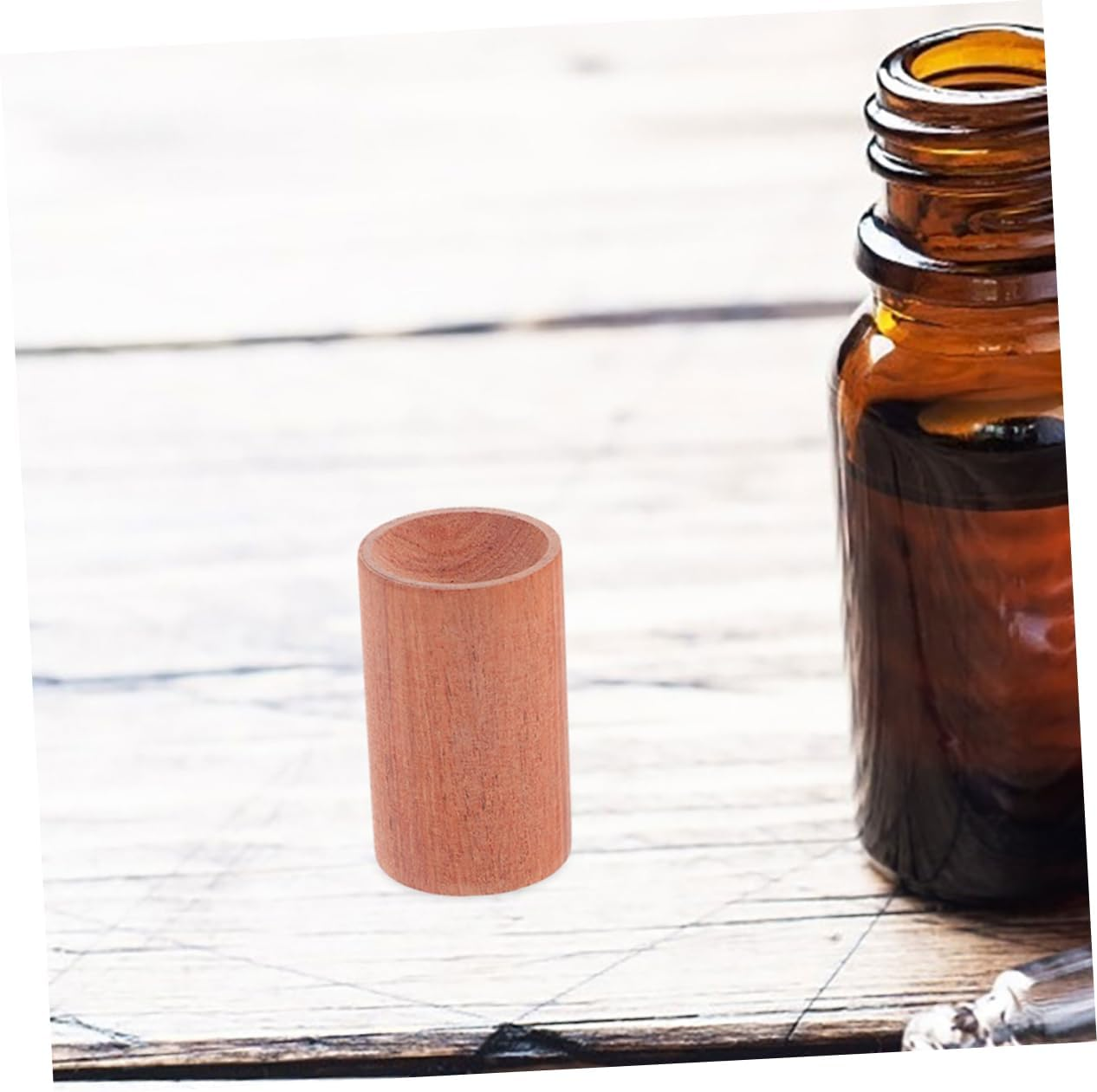 WEKADRIN 4Pcs Mini Cylinder Pedestal Stands Aromatherapy Essential Oil Base round Cylinder Wood Pedestal Display image number 5