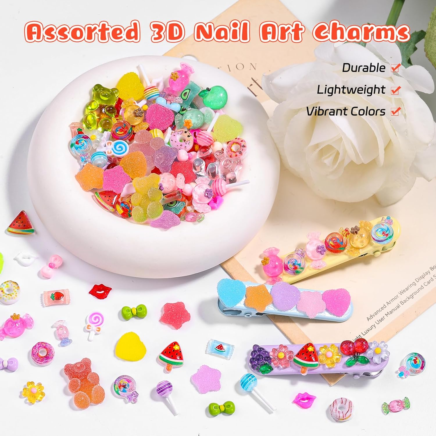 Kikonoke 200PCS Kawaii Nail Charms Kit, 3D Lip Candy Gummy Bear Resin Charms for Acrylic Nails, Sweet Nail Art Supplies with Tweezers for DIY Crafts, Slime & Shoe Decor image number 2