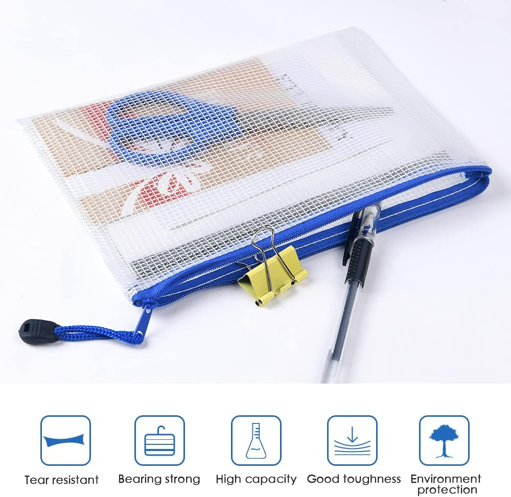 Vicloon Plastic Wallets A5, 10Pcs Zip Lock Bags Mesh Document Wallet Document Folders Plastic Pockets Zipper File Wallet for School Office Homework Storage Bags Travel image number 6