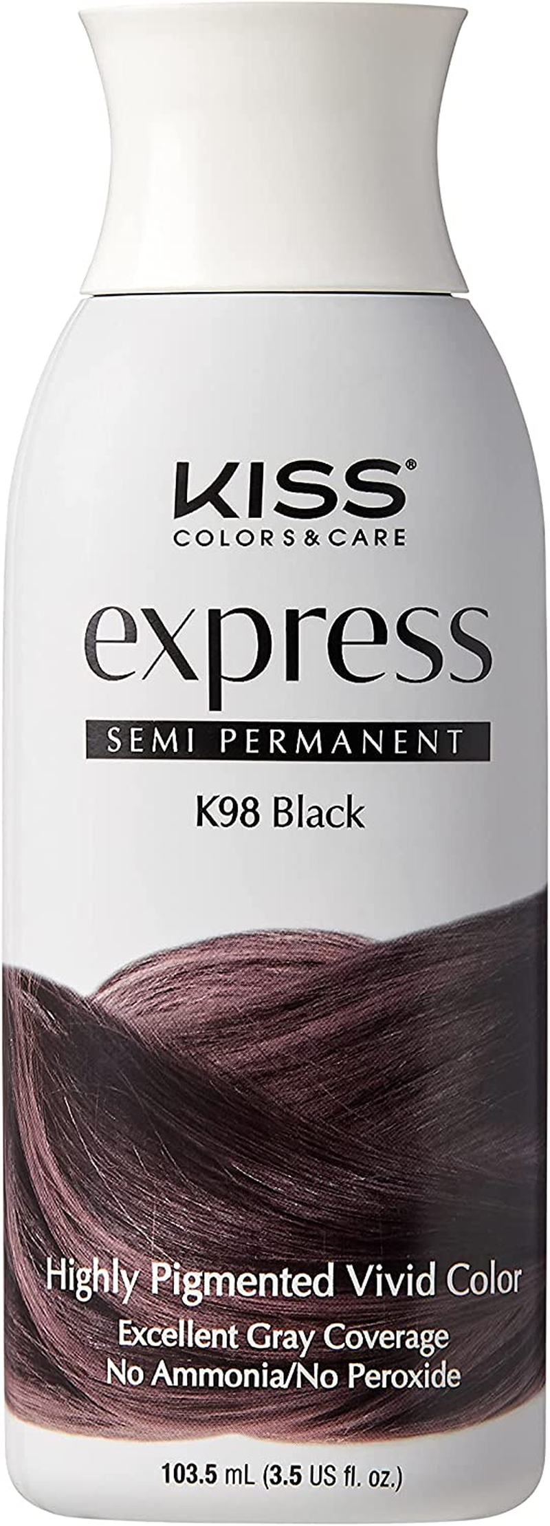 KISS Express Semi-Permanent Hair Color &ndash; Vivid, Highly Pigmented Dye for Vibrant Hair, Gentle Formula, Gray Coverage, Ph Balanced, 23 Intermixable Shades, All Hair Types (3.5 Oz, Black, 1 Count)