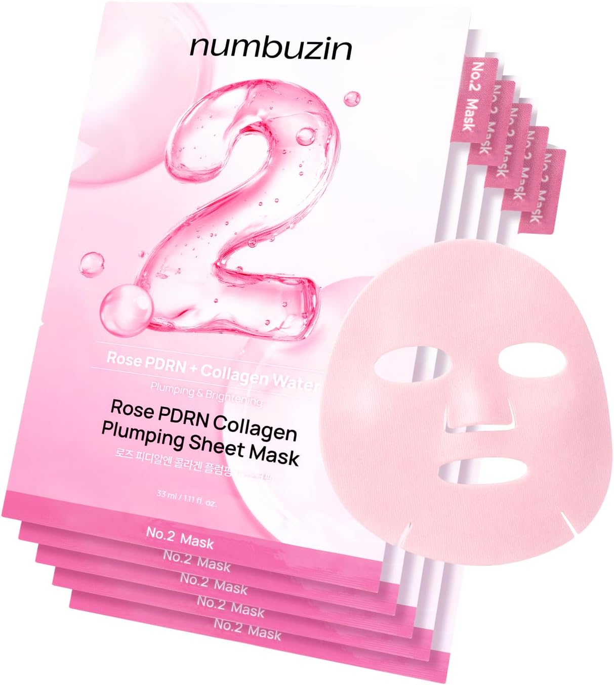 Numbuzin No.2 Sheet Mask | Rose PDRN Collagen Plumping Sheet Mask | Korean Mask for Face | Brightening, Hydrating, Firming and Moisturizing | Collagen, Peptides, PDRN | 4Ea image number 3