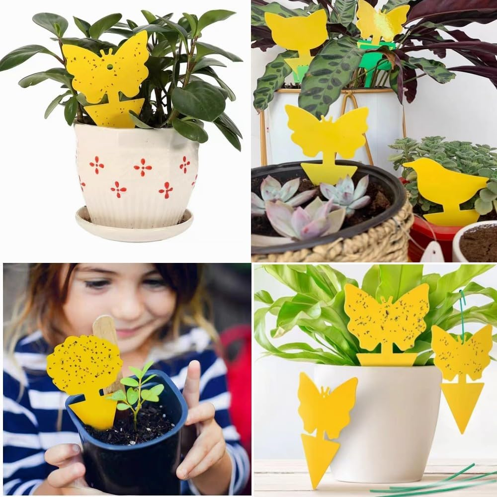 Yellow Sticky Traps, 100 PCS Dual-Sided Sticky Insect Catcher with Twist Ties Fruit Fly Fungus Gnat Trap Killer for Whiteflies Mosquitos Fungus Aphids Leafminers Indoor Outdoor Use image number 2