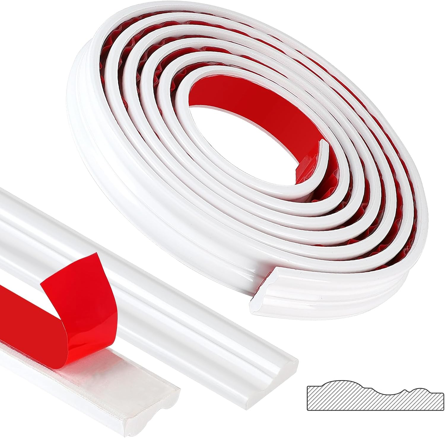 EFUTURETIME 5 Metre Self-Adhesive Wall Strips, 32 Mm Wide, Glossy Trim, Stucco Moulding Wall for DIY, Decoration, Mirrors, Picture Frames, Cabinets, White, Model YT155 image number 6