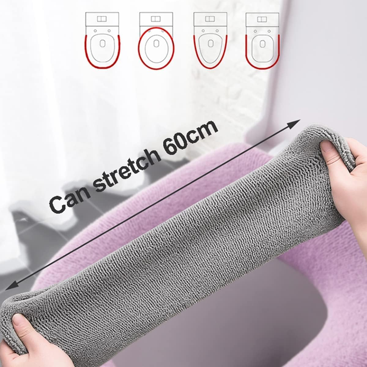 2PCS Toilet Seat Cover,Bathroom Soft Thicker Warmer Pads, Washable Fiber Cloth Toilet Seat Covers Pads Easy Installation& Cleaning (Gray 1) - Gray 2 image number 3