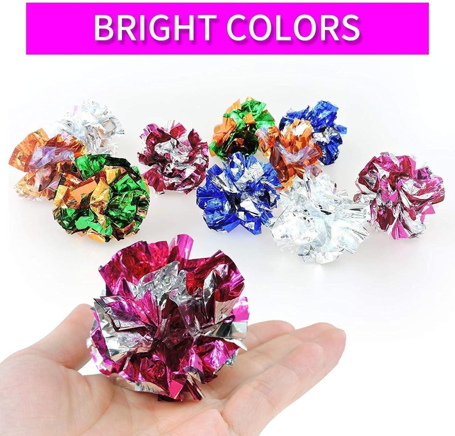 10 Pack Crinkle Balls Cat Toys, Lightweight Colorful Crinkle Rustle Sound for Indoor Kitten Toys Ball Interactive image number 1