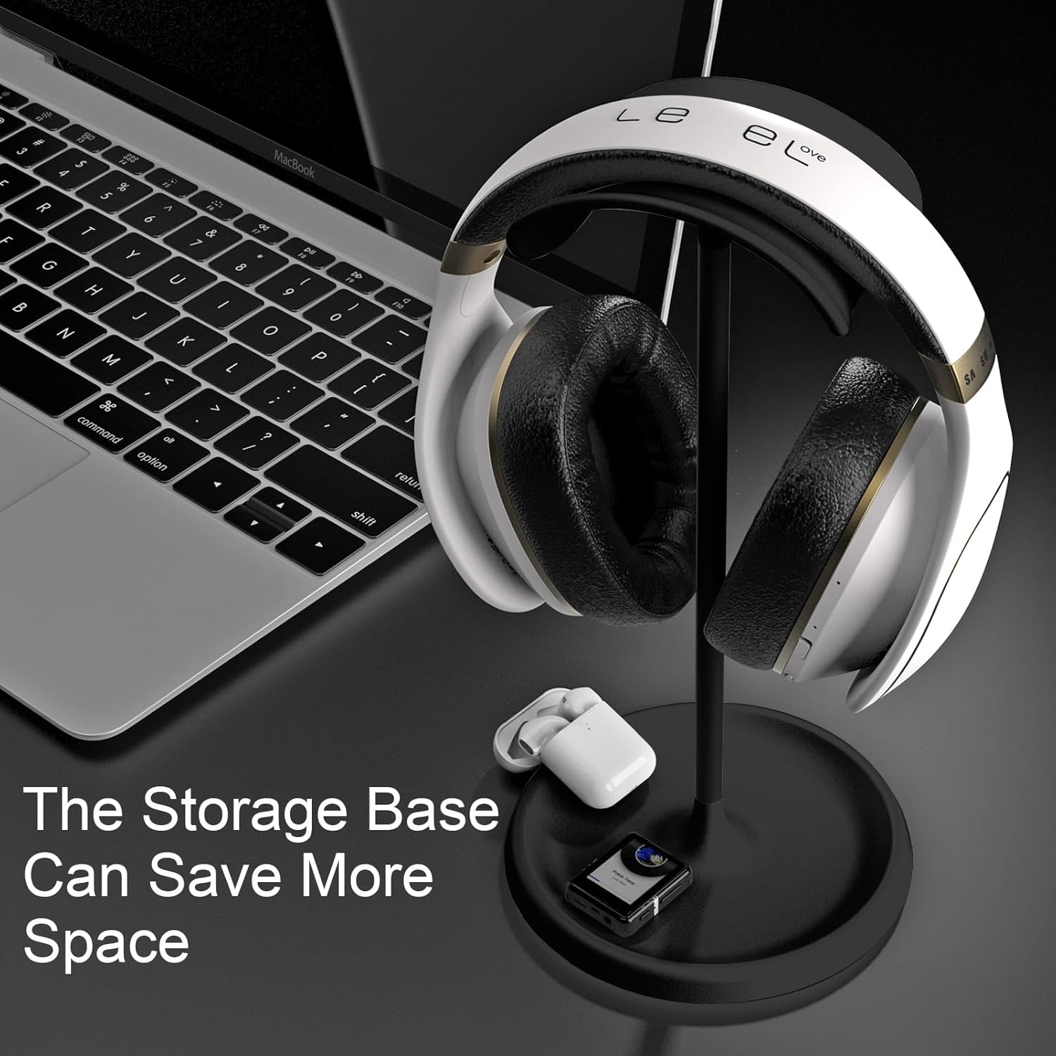 Headphone Stand, Curved Headset Stand with Storage Tray, Desk Earphone Stand, Gaming Headset Holder Accessories for Airpods Max, Beats, Bose, Sennheiser, Sony and Ect.(Black) image number 6