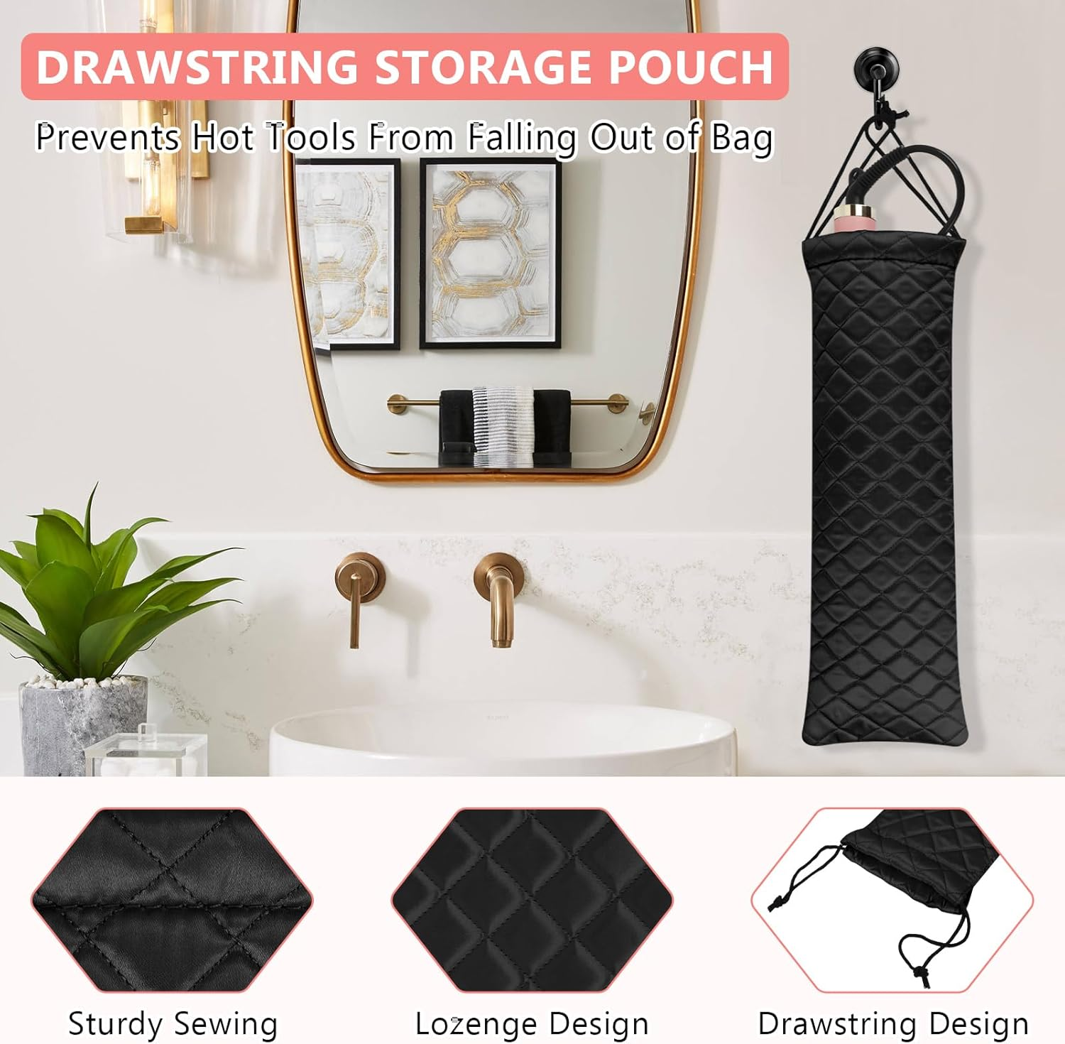 AMIJEAL Heat Resistant Hair Tools Storage Bag Portable Travel Drawstring Organizer Cover Pouch for Curling Iron, Flat Iron, Hair Straightener and Other Styling Tools(16" X 4.3") image number 3