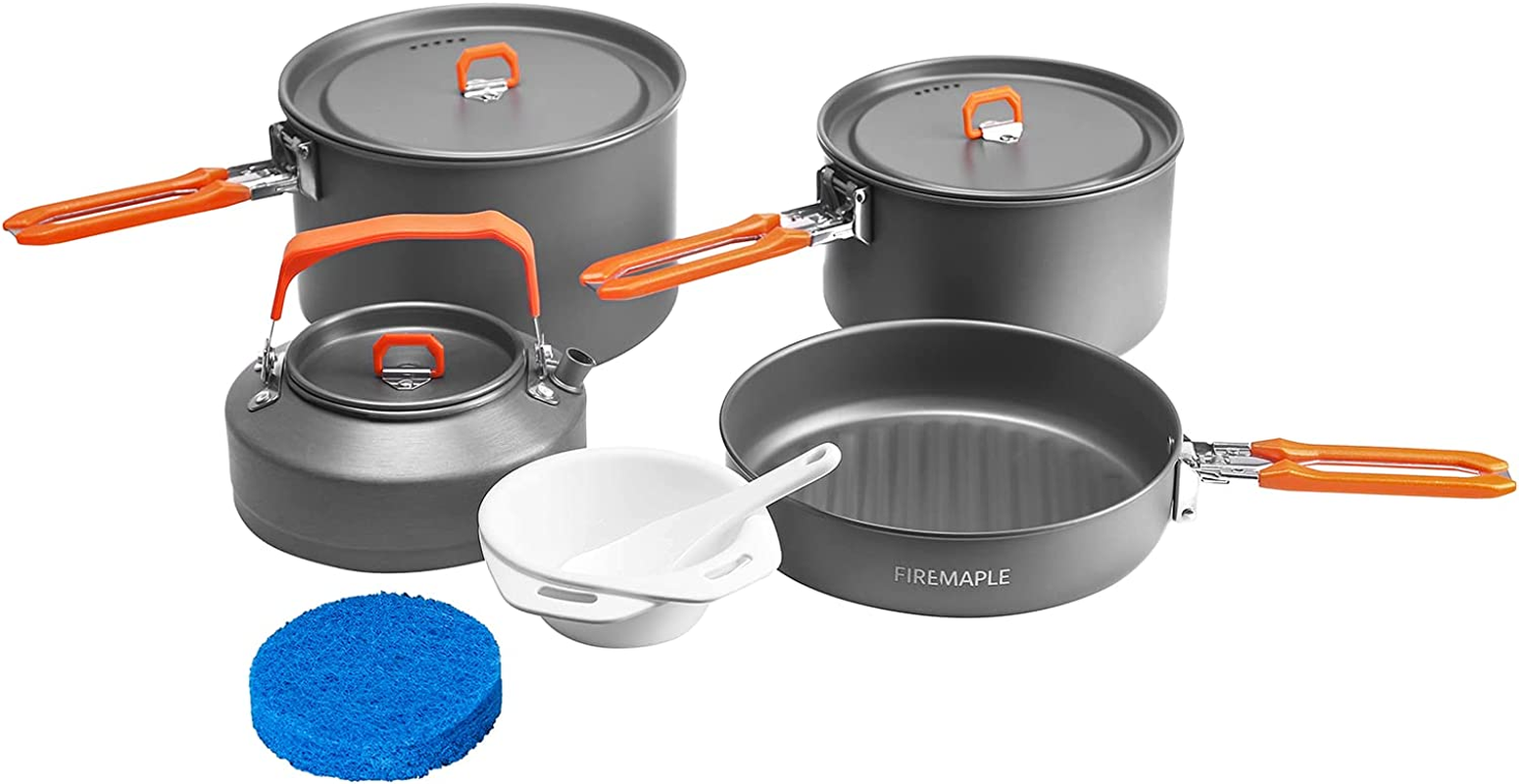 Fire-Maple Feast Series Camping Cookware Set | Outdoor Cooking Set with Pot, Kettle, Pan, Bowls and Spatula | Premium Construction | Ideal Mess Kit for Backpacking, Hiking, Car Camping and Emergency Use