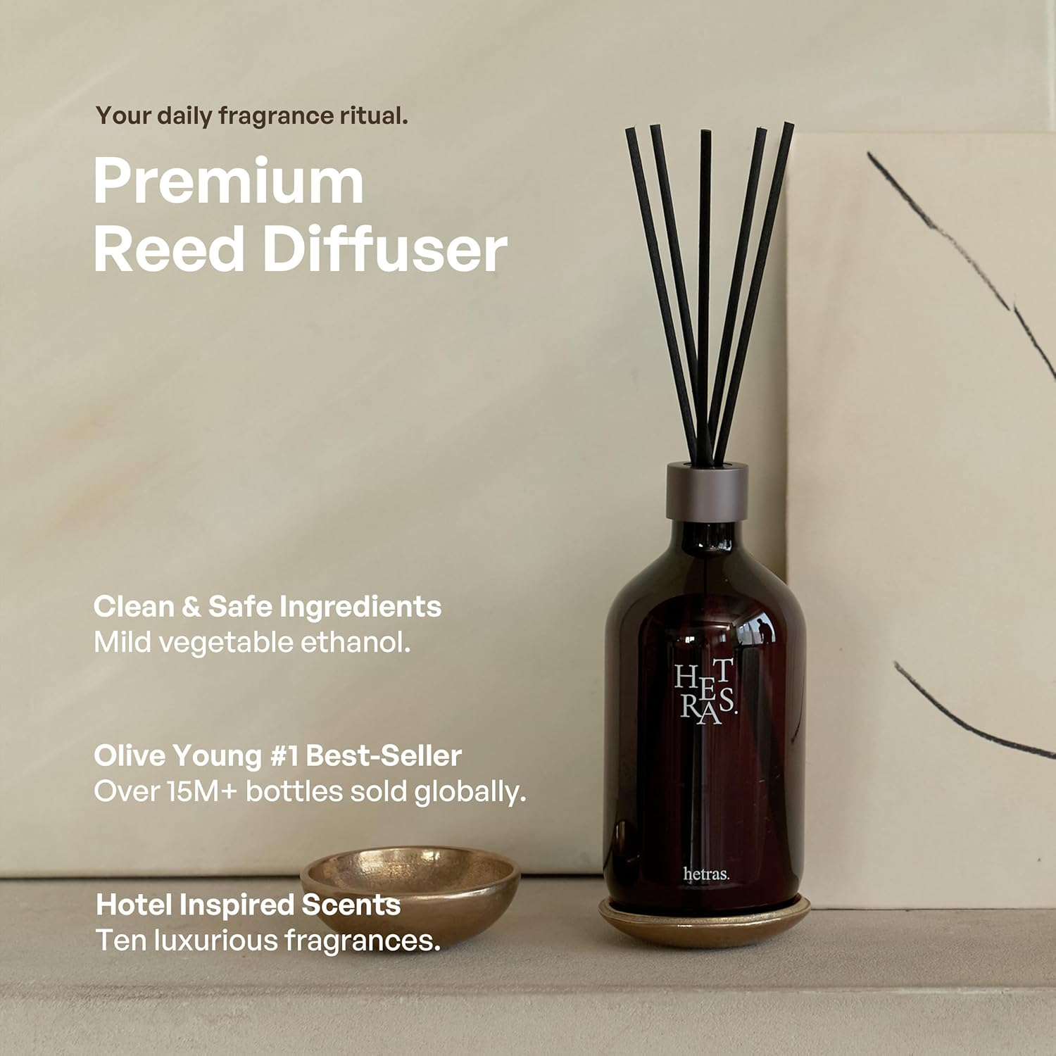 Hetras Premium Reed Diffuser Set 16.9 Fl.Oz. 2 Pack | Pure Laundry - Fresh & Warm Scent | Long-Lasting Luxury Fragrance with 10 Reed Sticks for Home & Office | Gifts for Loved One image number 5