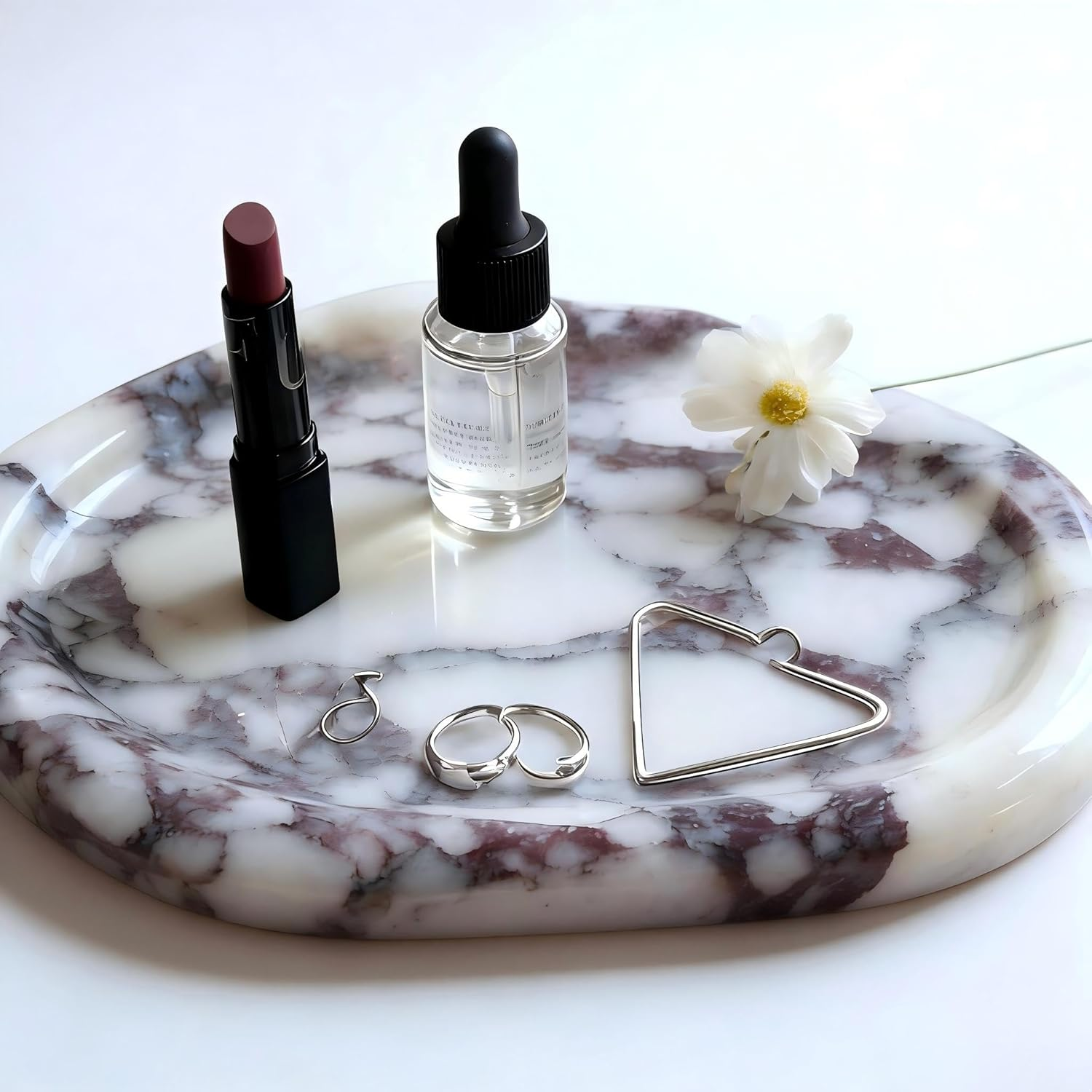 Real Luxurious Natural Marble Vanity Tray Genuine Marble Stone Storage Tray for Home Decor Bathroom/Kitchen/Vanity/Dresser Non-Resin Irregular Shape (Baogeli-Black), YULIN-FEI-01 image number 1