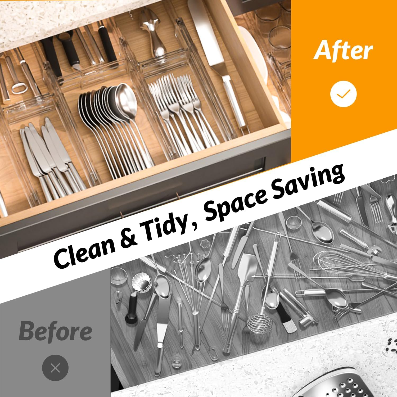 Hormes Drawer Dividers, 9 Pack Adjustable Clear Drawer Organisers, Expandable 29&ndash;55Cm and 8Cm High Drawers Separators for Bedroom Clothing, Kitchen Utensils, Bathroom & Office Organization and Storage image number 5