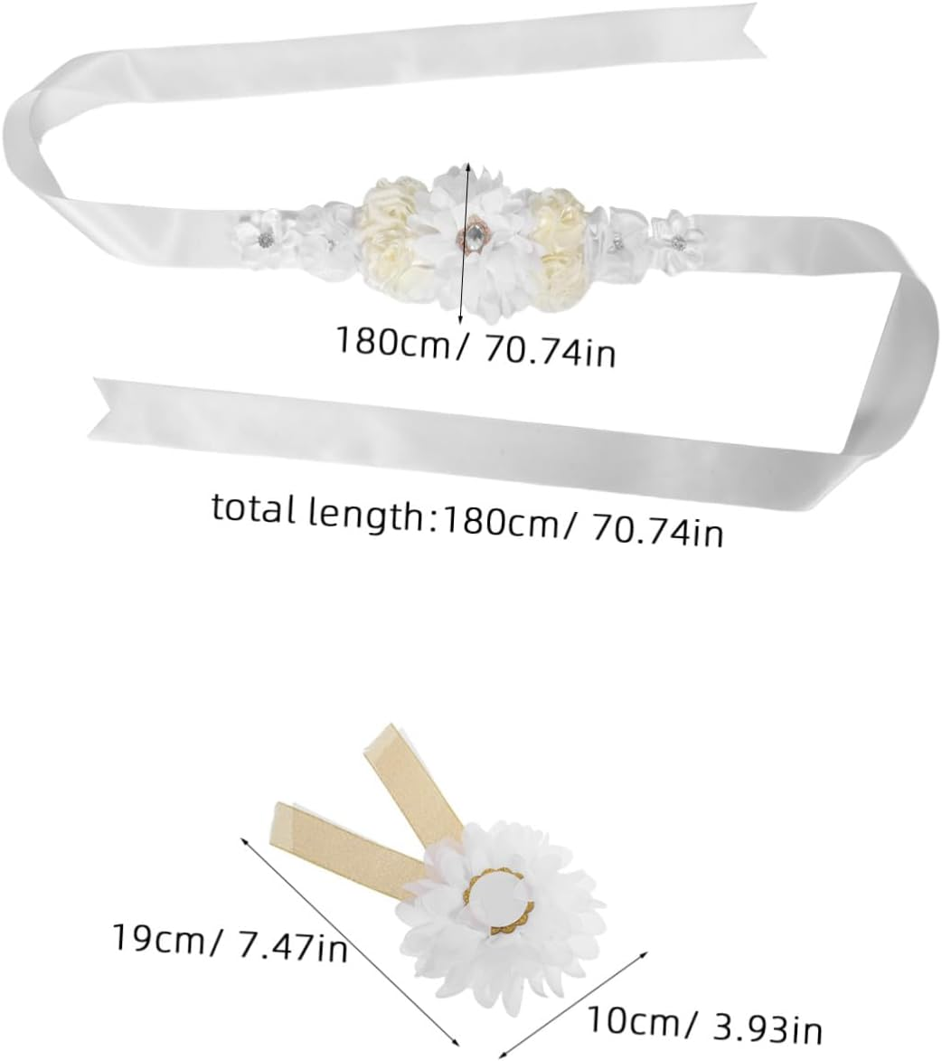 Adjustable Floral Maternity Sash Belt with Soft Breathable Satin Ribbon Comfortable Pregnancy Belly Band for Shower Photoshoot and Special Events image number 1