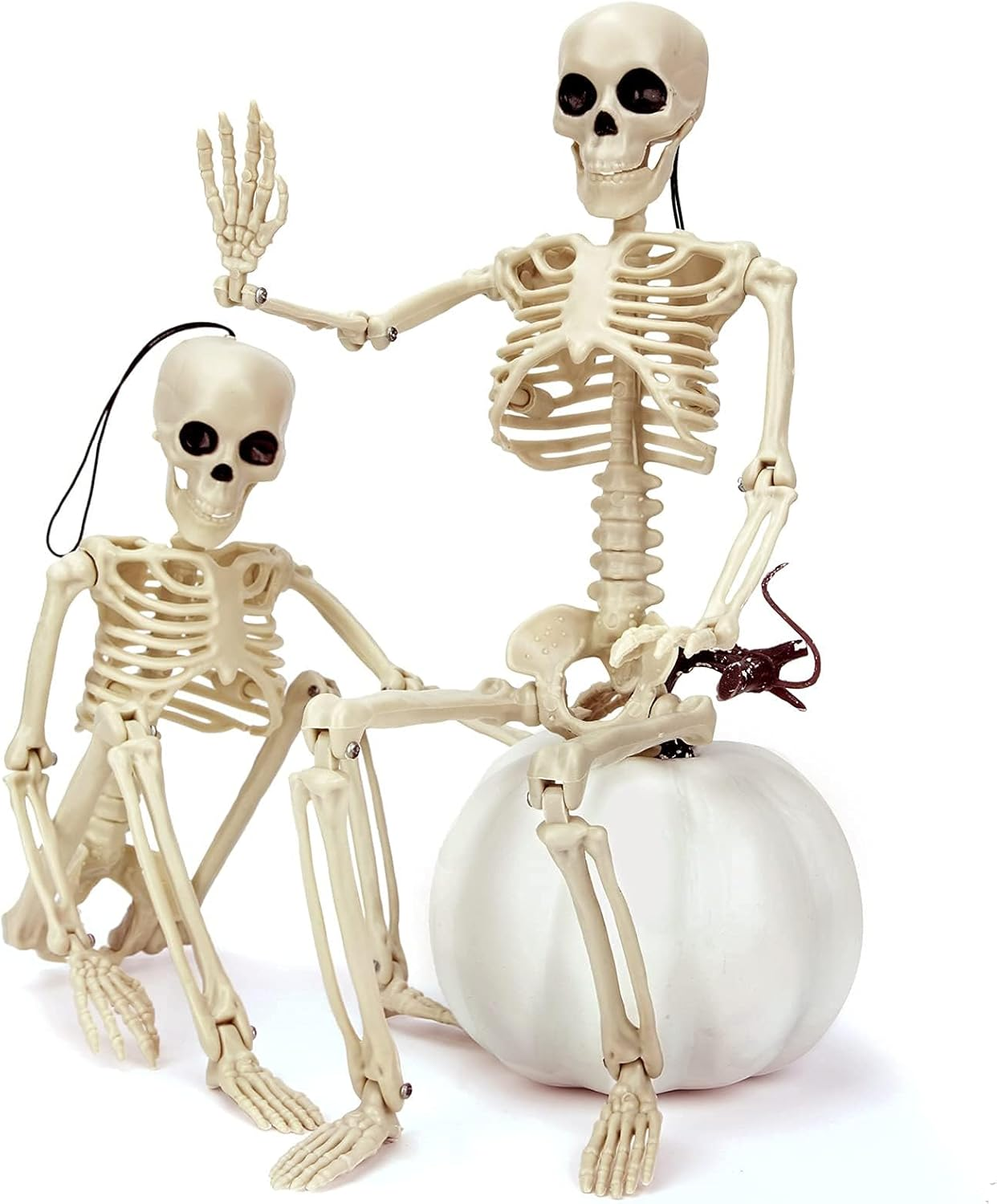 2 Pcs Halloween Skeleton Decorations, 16 Inch Full Body Skeletons Realistic Human Plastic Bones with Posable Joints, Hanging Spooky Skeletons for Halloween Indoor Outdoor Party Home Decor