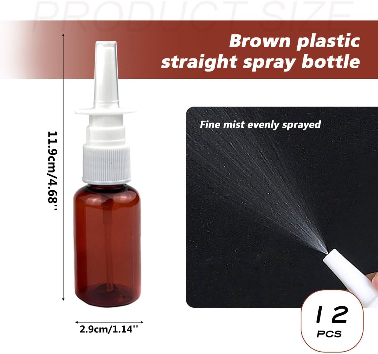 QUUPY 12PCS Plastic Refillable Amber Nasal Sprayer Spray Bottles Sprayer Jar Pot Container for Makeup Water Medical Use Perfumes Essential Oils Travel (10Ml/0.34Oz), N, 30Ml/1Oz image number 2