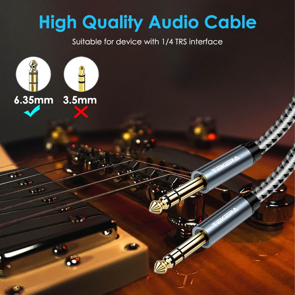 TEKERA Guitar Cable, 2-Pack Balance 6.35Mm TRS 1/4 Inch Cable, Stereo Quarter Inch TRS Male Cable (3.3FT/1M)