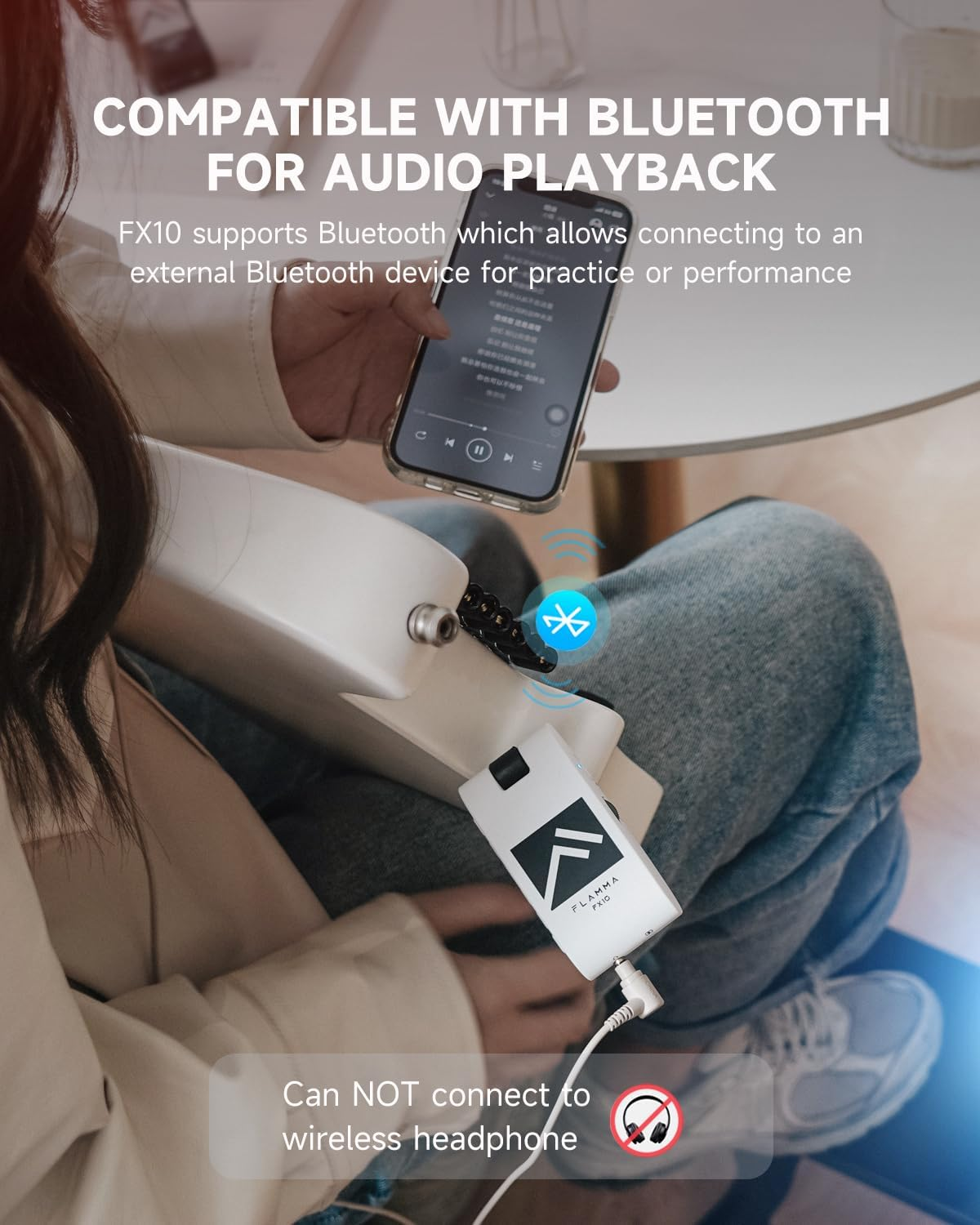 FLAMMA Guitar Headphone Amp Portable with 28 Drum Grooves 14 Built-In Effects 14 Amplifier Models 5 Tone Colors Support Bluetooth USB Audio Recording and Playback OTG Function Home Practice - Fx10 White image number 5