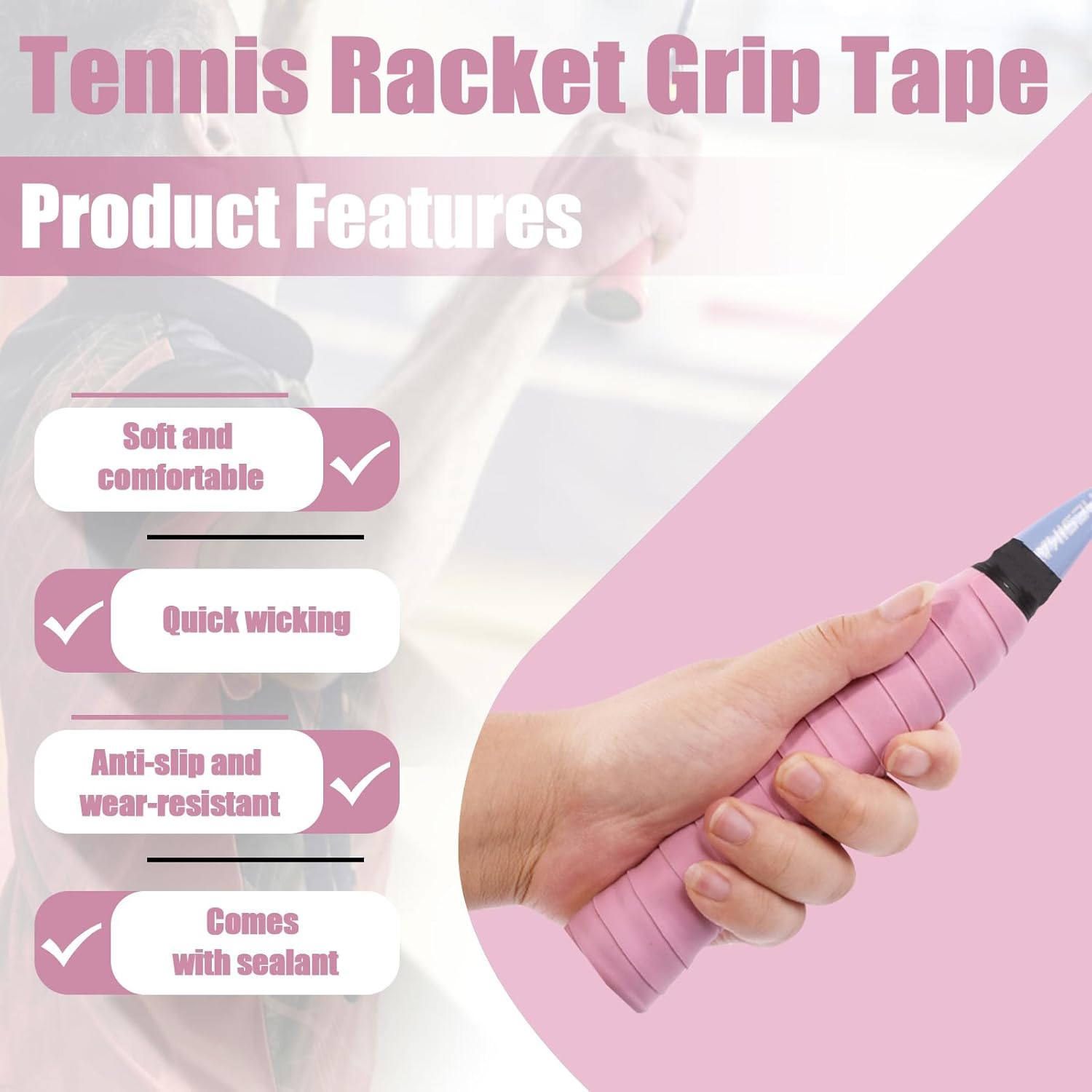 16 Pcs Tennis Racket Grip Tape, Colorful Sticky Grip Tape for Handles, Precut Anti-Slip Tennis Grip Tape for Tennis Pickleball Squash Badminton