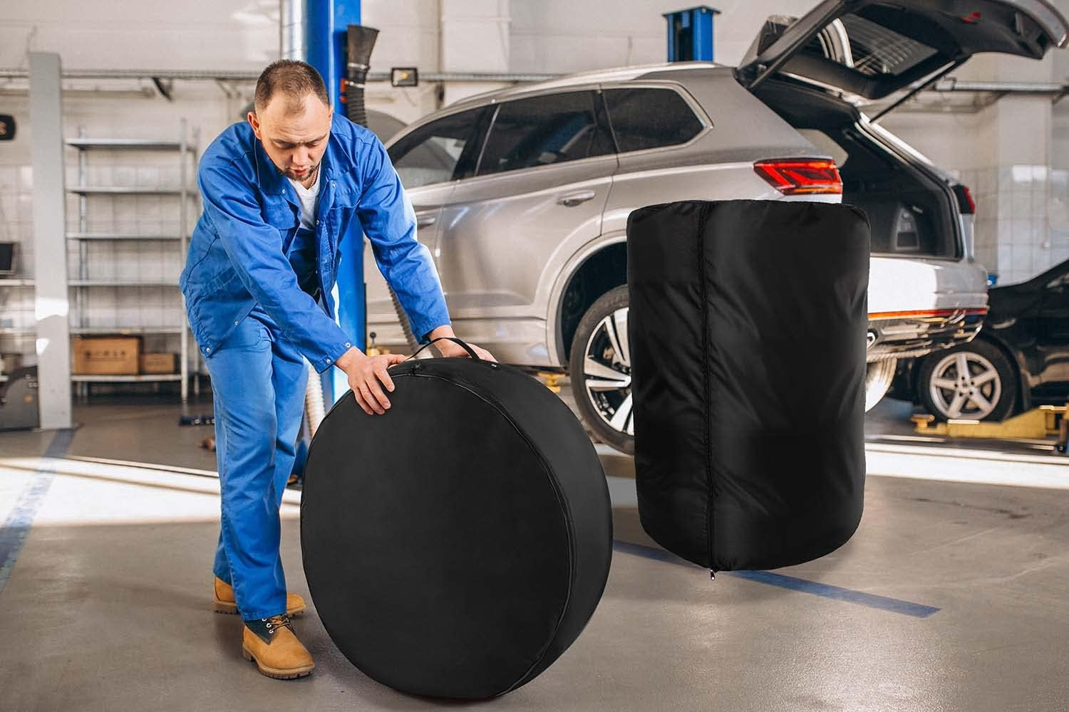 Ferocity Tyre Storage Tyre Cover 60 X 100 Cm Water Resistant Car Tyre Bag with Zip and Cord Stopper for 4 Wheels Slipcover Colour Black [097]