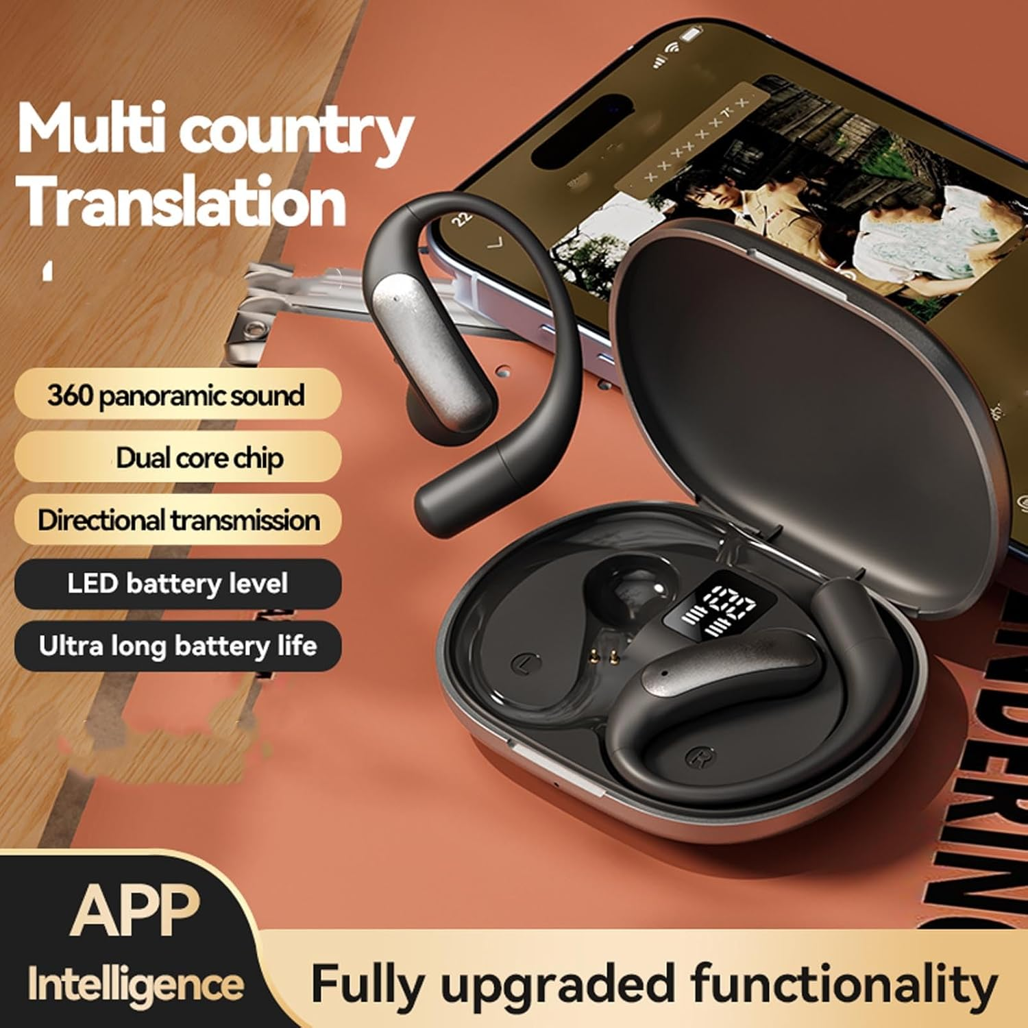 XUMIUZIY AI Real Time Translation Earbuds, 144 Languages Support & Dual Mic Noise Cancelling - Offline Translator Device for Business Meetings and Travel (Black) - Purple image number 5