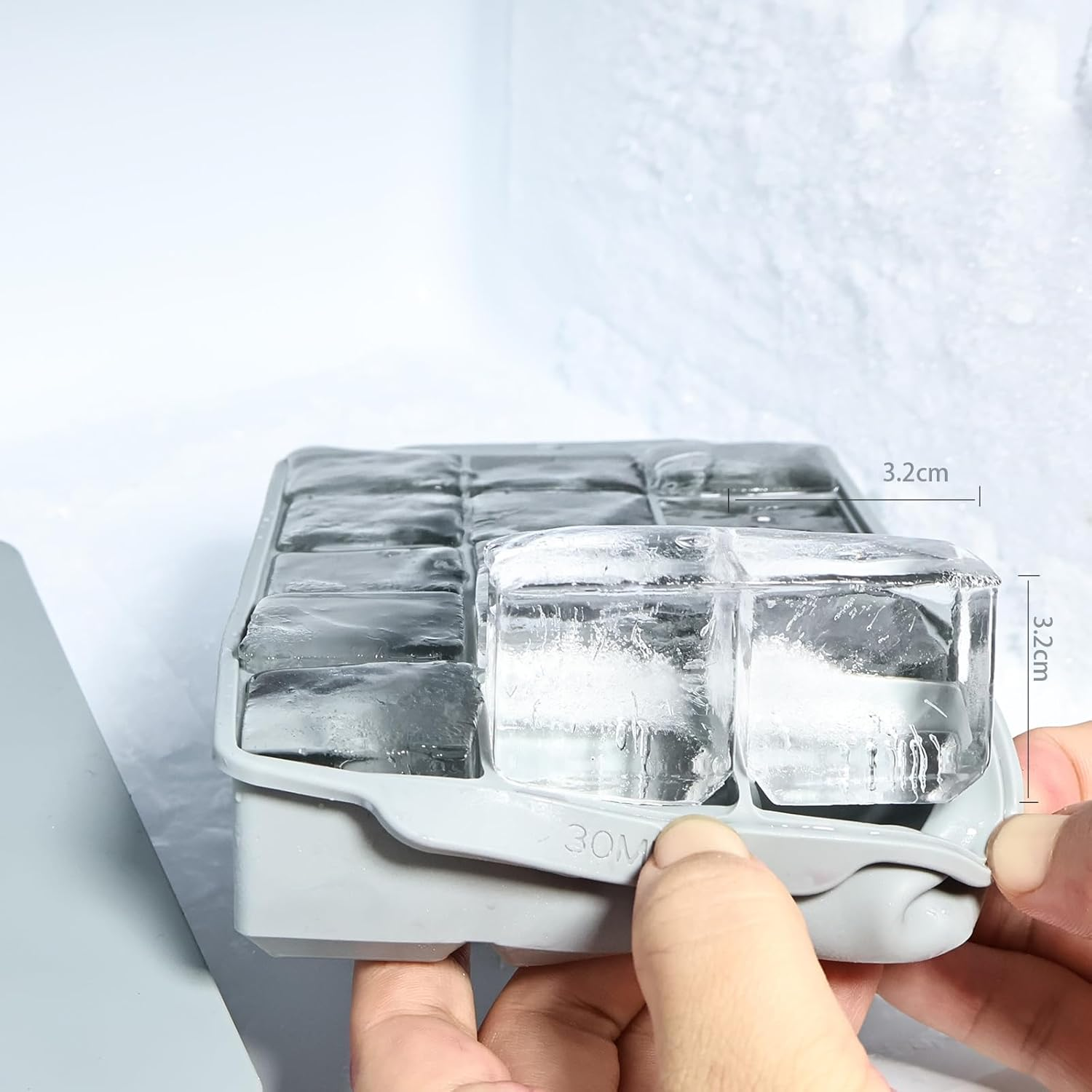 Silicone Ice Cube Tray with Lid &ndash; Set of 2 Ice Cube Molds, Making 30PCS Square Ice Cube for Whiskey Cocktails Bourbon Soups Frozen Treats, Easy Release BPA Free image number 5